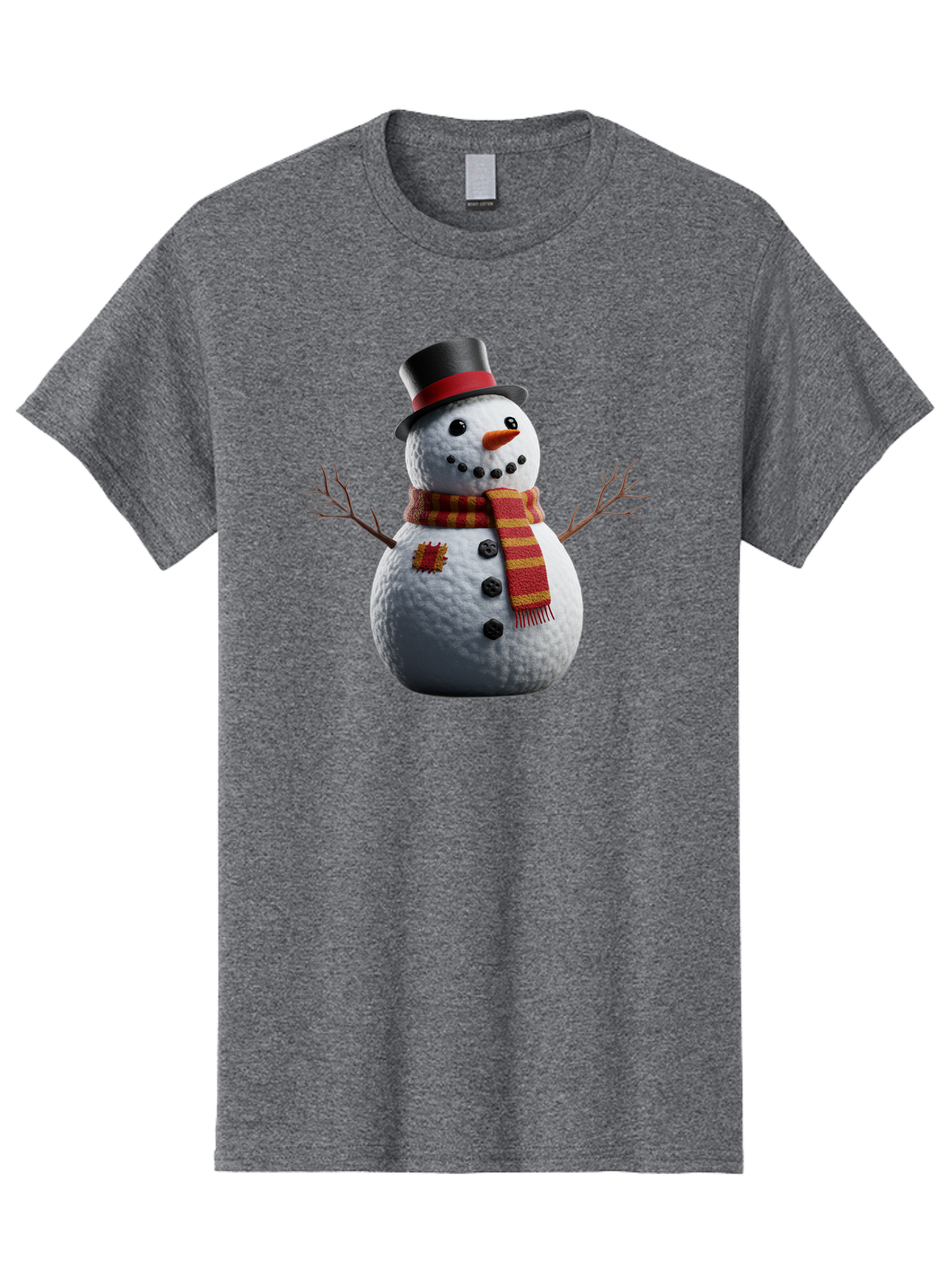 Snowman-In-Top-Hat Men'S Graphic Tee, 100% Cotton, Comfortable Casual Summer Wear, Machine Washable, Snowman With Top Hat, Red And Yellow Striped Scarf, Carrot Nose, Coal Eyes, Festive Winter Character, Winter Holiday Season, Bac443