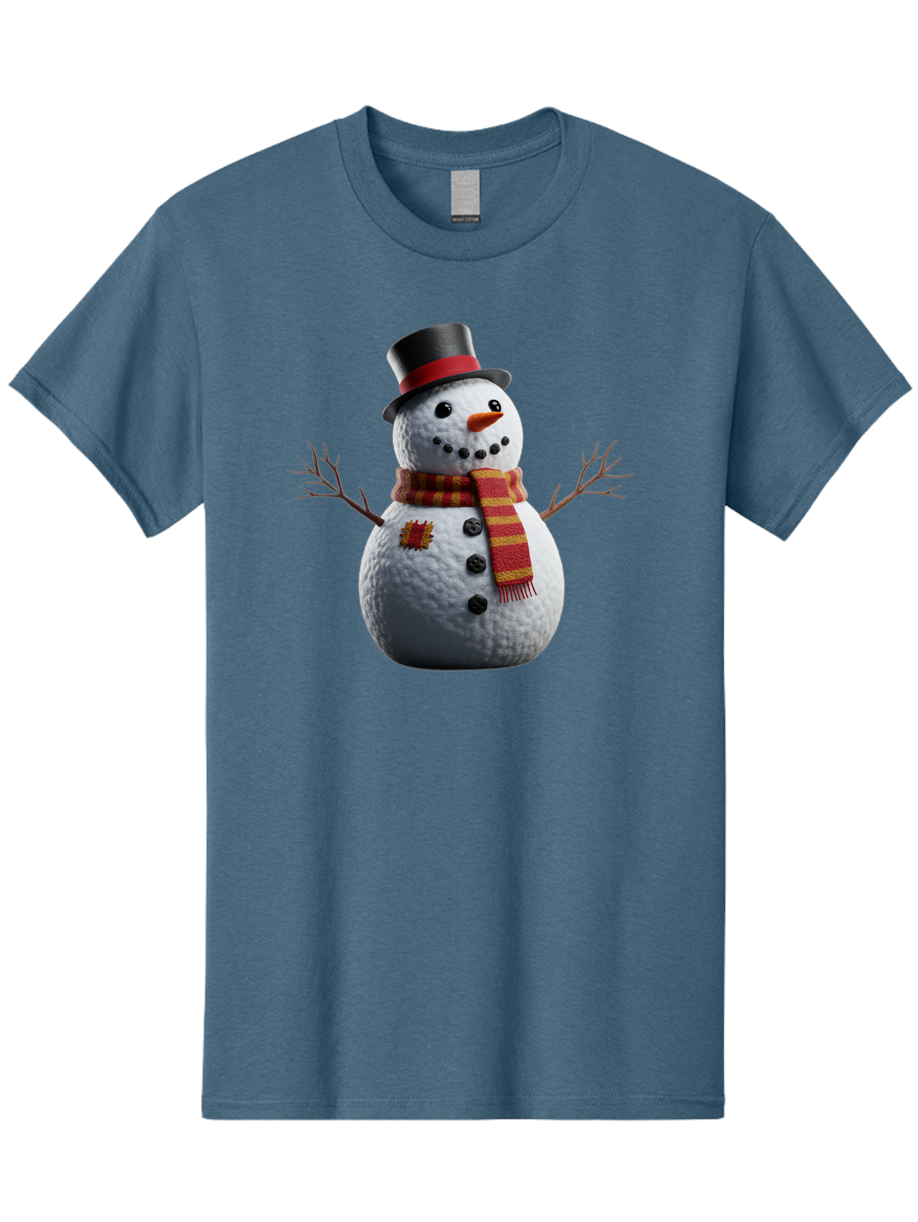 Snowman-In-Top-Hat Men'S Graphic Tee, 100% Cotton, Comfortable Casual Summer Wear, Machine Washable, Snowman With Top Hat, Red And Yellow Striped Scarf, Carrot Nose, Coal Eyes, Festive Winter Character, Winter Holiday Season, Bac443