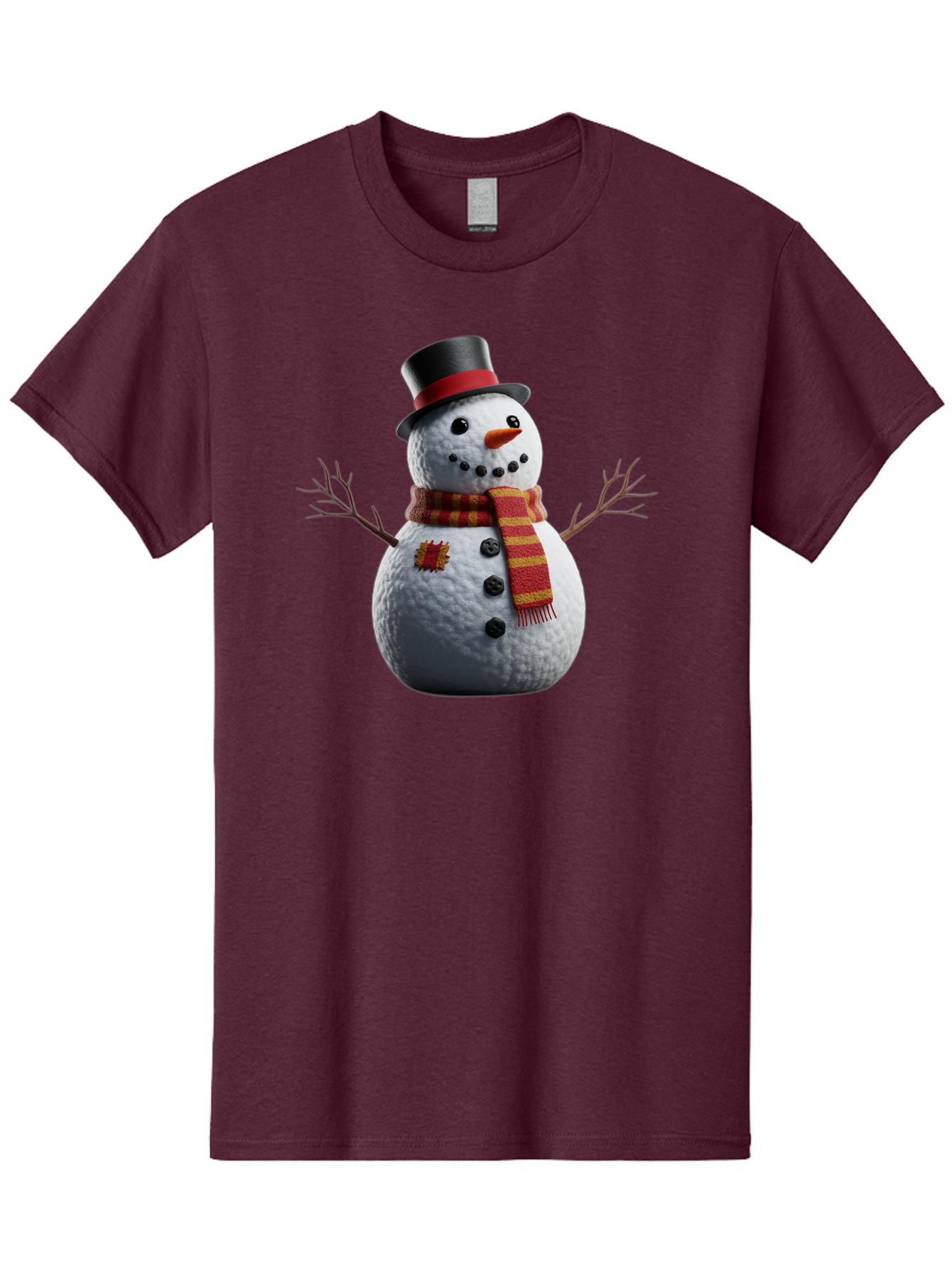Snowman-In-Top-Hat Men'S Graphic Tee, 100% Cotton, Comfortable Casual Summer Wear, Machine Washable, Snowman With Top Hat, Red And Yellow Striped Scarf, Carrot Nose, Coal Eyes, Festive Winter Character, Winter Holiday Season, Bac443