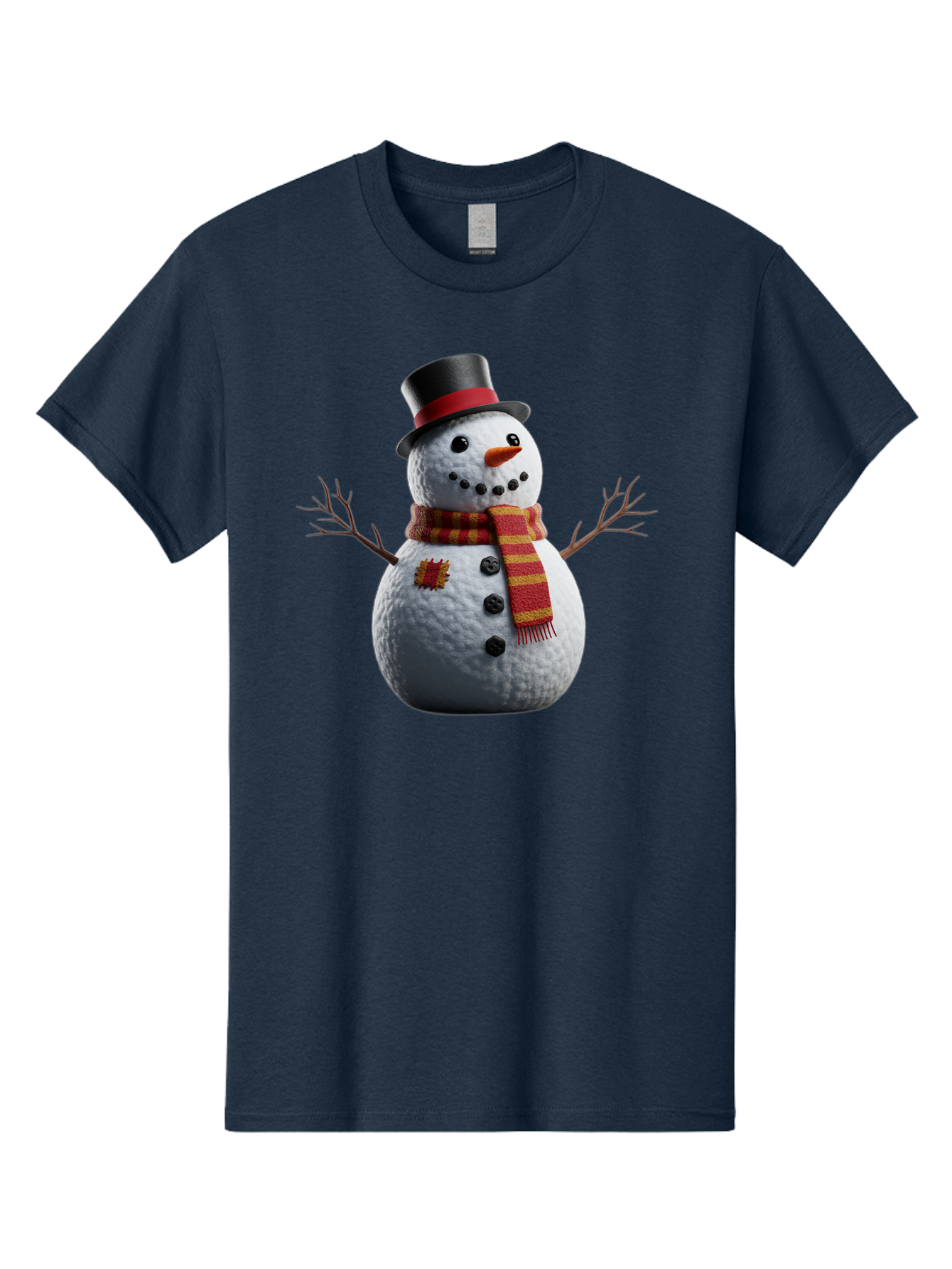 Snowman-In-Top-Hat Men'S Graphic Tee, 100% Cotton, Comfortable Casual Summer Wear, Machine Washable, Snowman With Top Hat, Red And Yellow Striped Scarf, Carrot Nose, Coal Eyes, Festive Winter Character, Winter Holiday Season, Bac443