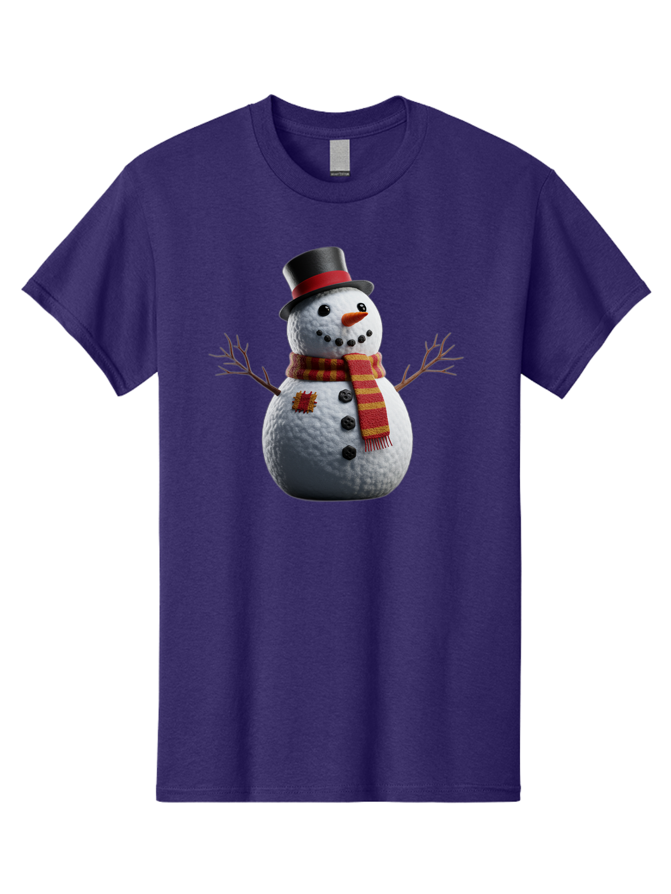 Snowman-In-Top-Hat Men'S Graphic Tee, 100% Cotton, Comfortable Casual Summer Wear, Machine Washable, Snowman With Top Hat, Red And Yellow Striped Scarf, Carrot Nose, Coal Eyes, Festive Winter Character, Winter Holiday Season, Bac443