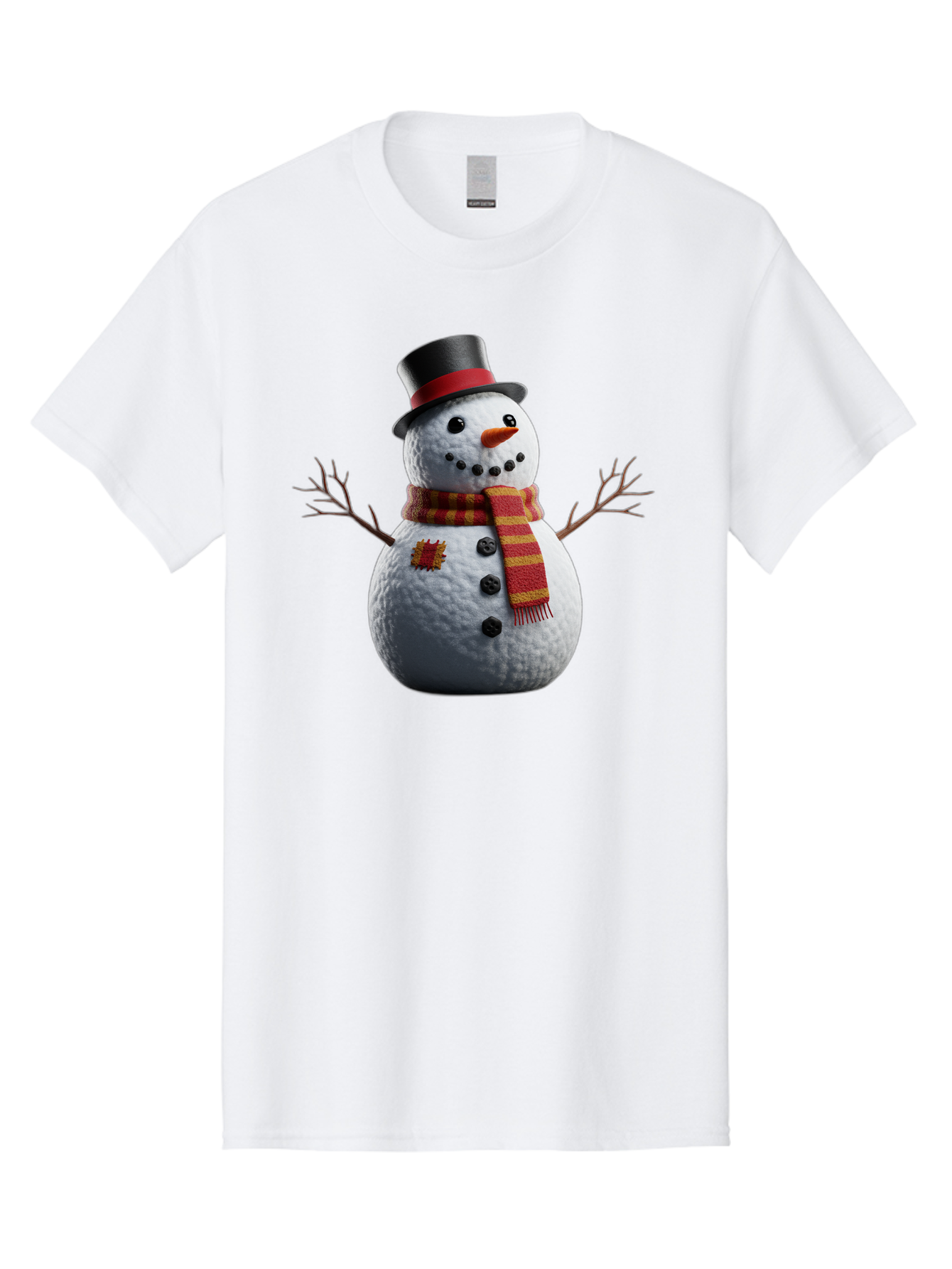 Snowman-In-Top-Hat Men'S Graphic Tee, 100% Cotton, Comfortable Casual Summer Wear, Machine Washable, Snowman With Top Hat, Red And Yellow Striped Scarf, Carrot Nose, Coal Eyes, Festive Winter Character, Winter Holiday Season, Bac443