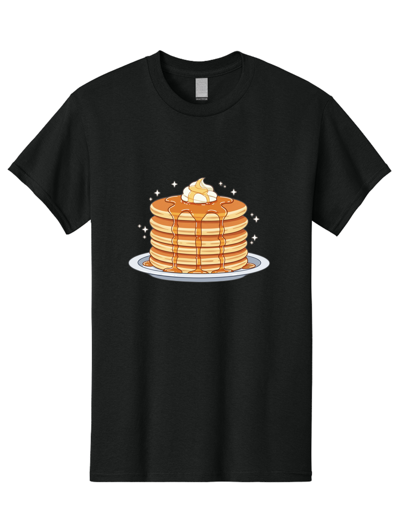 Stack-Of-Pancakes Men'S Graphic Tee, 100% Cotton, Comfortable Casual Summer Wear, Machine Washable, Stacked Pancakes, Whipped Cream Topping, Maple Syrup Dripping, Sweet Breakfast, Fluffy Pancakes, Breakfast Treat, Morning Meal, Bac446