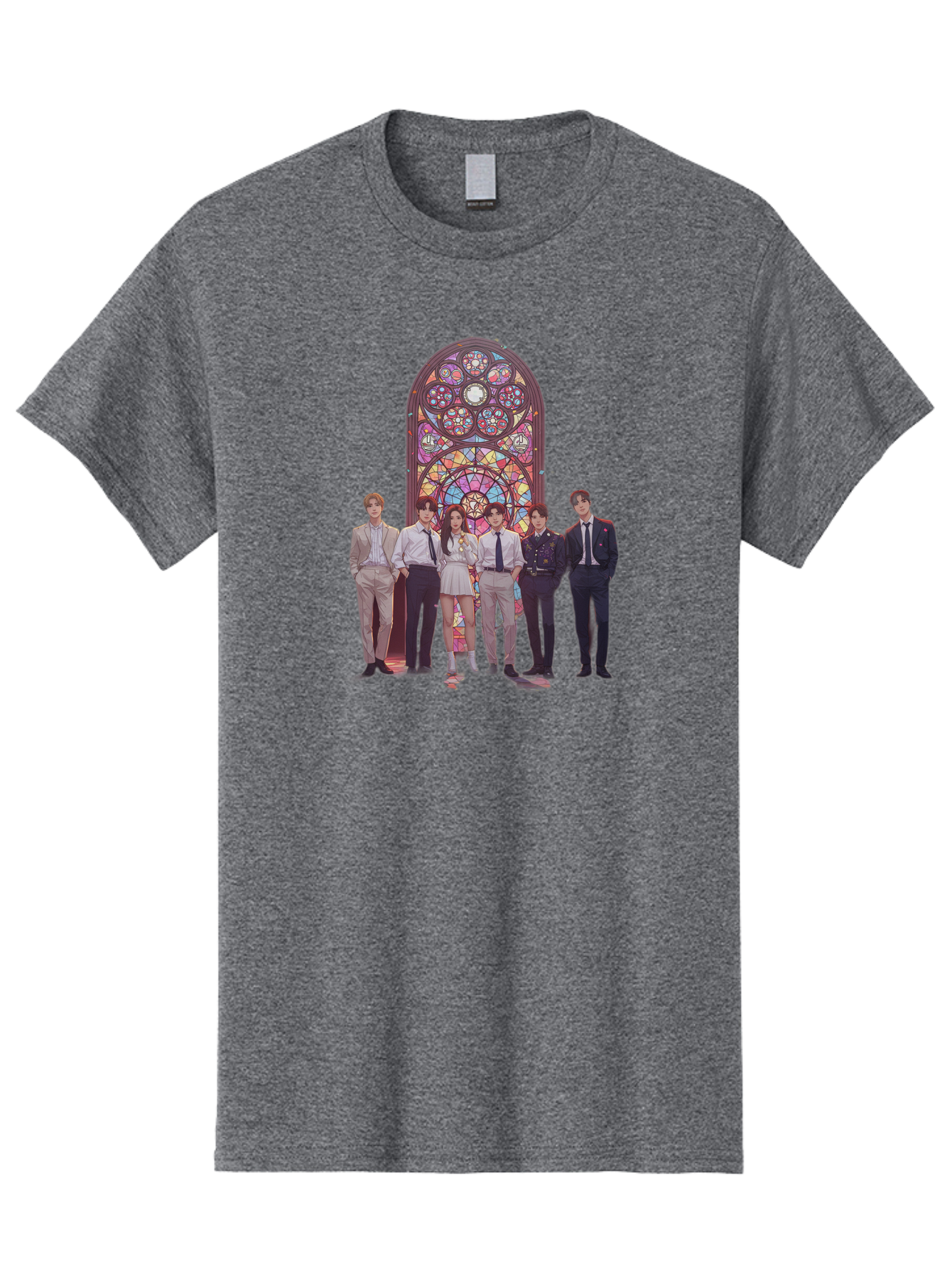 Stained-Glass-Window Men'S Graphic Tee, 100% Cotton, Comfortable Casual Summer Wear, Machine Washable, K-Pop Group, Stained Glass Window, Formal Attire, Black Ties, White Shirts, Vibrant Colors, Stained Glass Art, K-Pop Fashion, Bac450