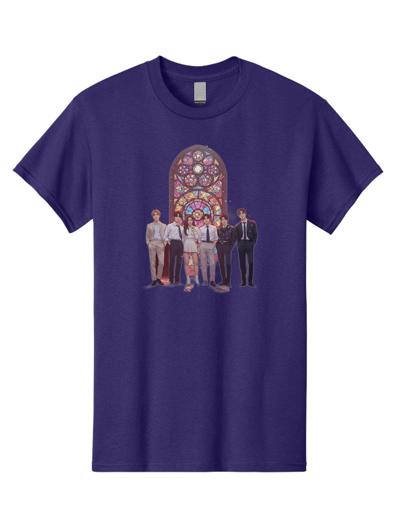 Stained-Glass-Window Men'S Graphic Tee, 100% Cotton, Comfortable Casual Summer Wear, Machine Washable, K-Pop Group, Stained Glass Window, Formal Attire, Black Ties, White Shirts, Vibrant Colors, Stained Glass Art, K-Pop Fashion, Bac450