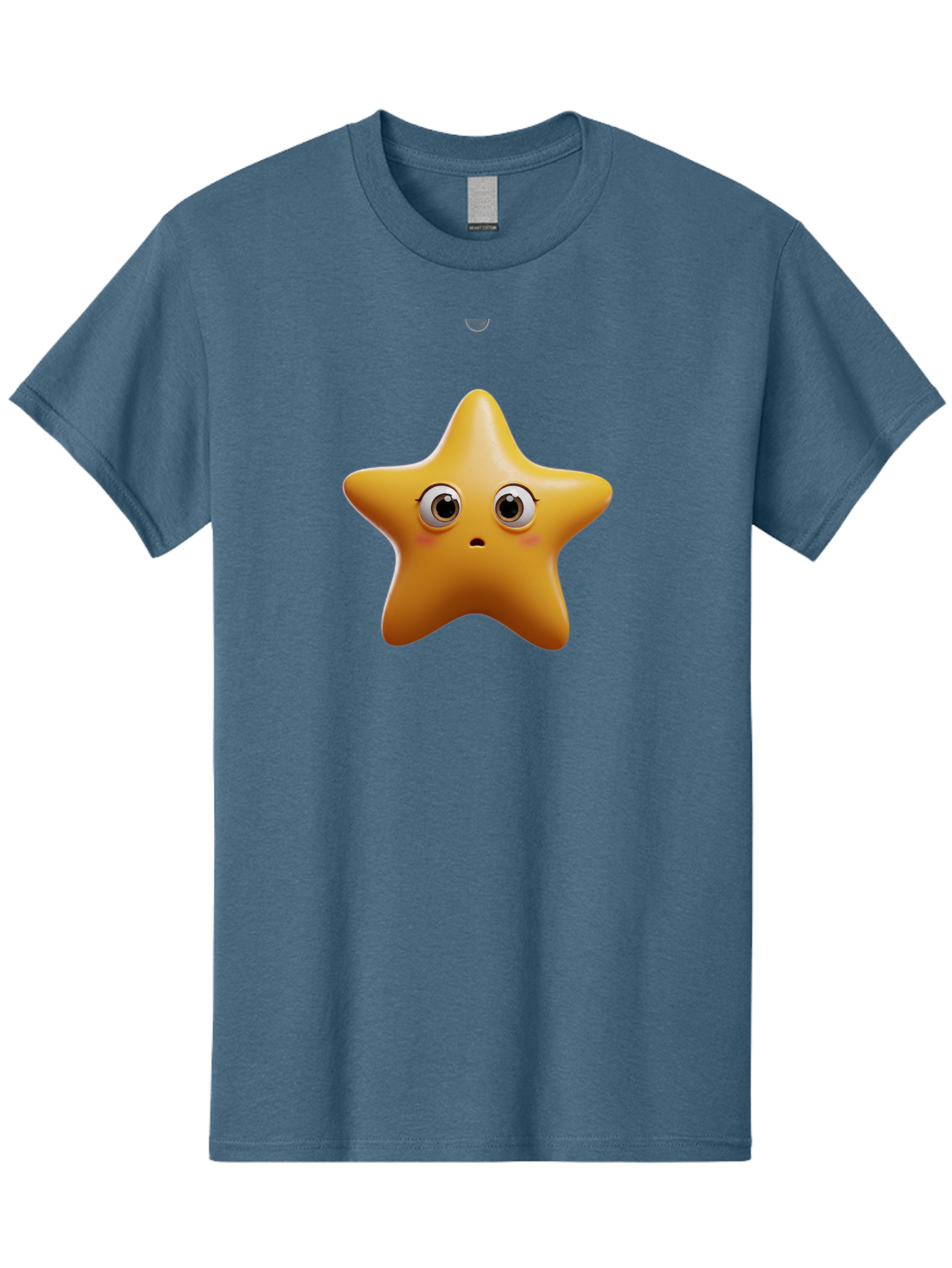 Star-Emoji Men'S Graphic Tee, 100% Cotton, Comfortable Casual Summer Wear, Machine Washable, Cartoon Star, Cute Expression, Surprised Face, Shiny Star, 3D Illustration, Yellow Star, Emoji Character, Surprised Emoji Bac451