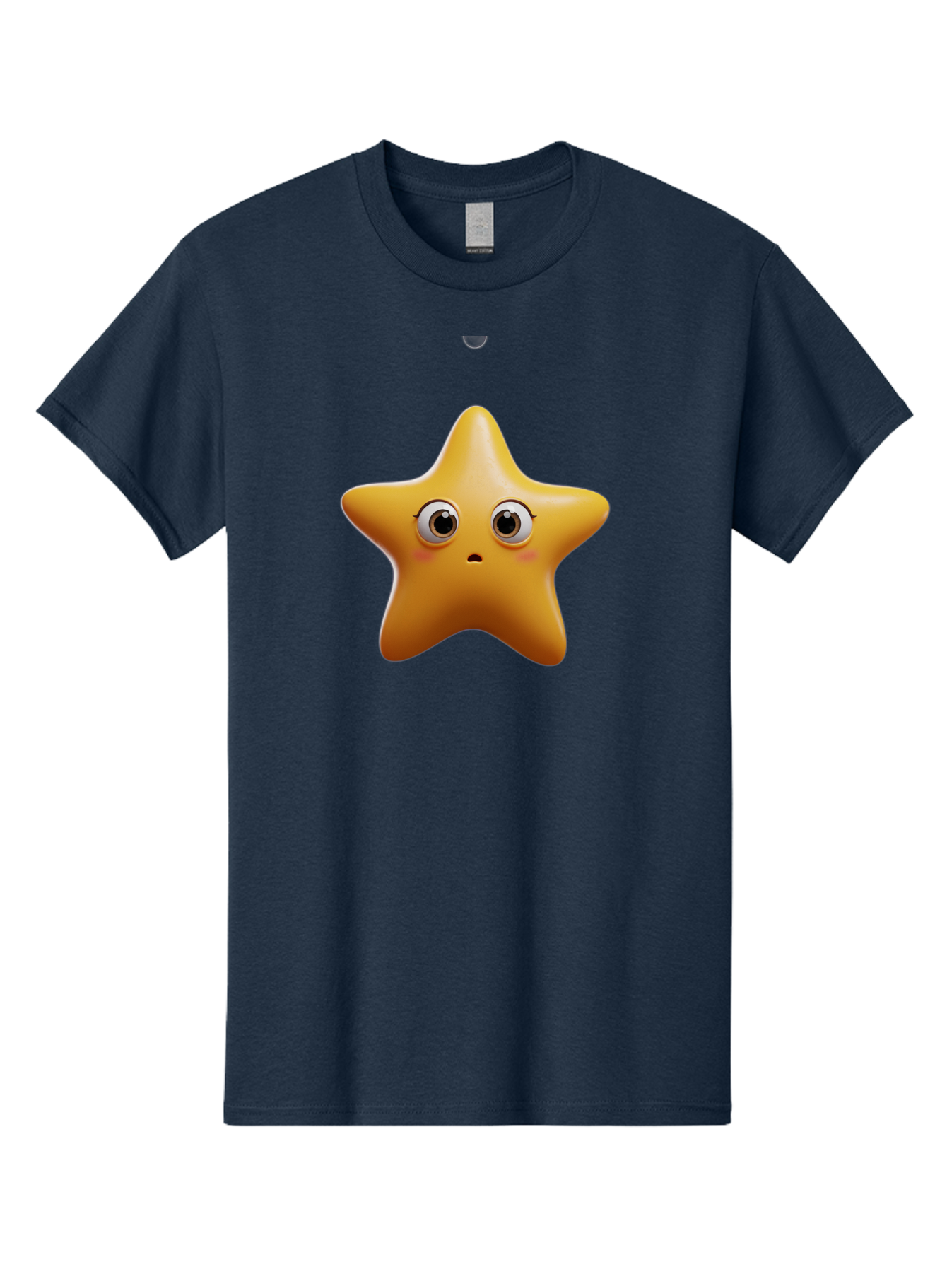 Star-Emoji Men'S Graphic Tee, 100% Cotton, Comfortable Casual Summer Wear, Machine Washable, Cartoon Star, Cute Expression, Surprised Face, Shiny Star, 3D Illustration, Yellow Star, Emoji Character, Surprised Emoji Bac451