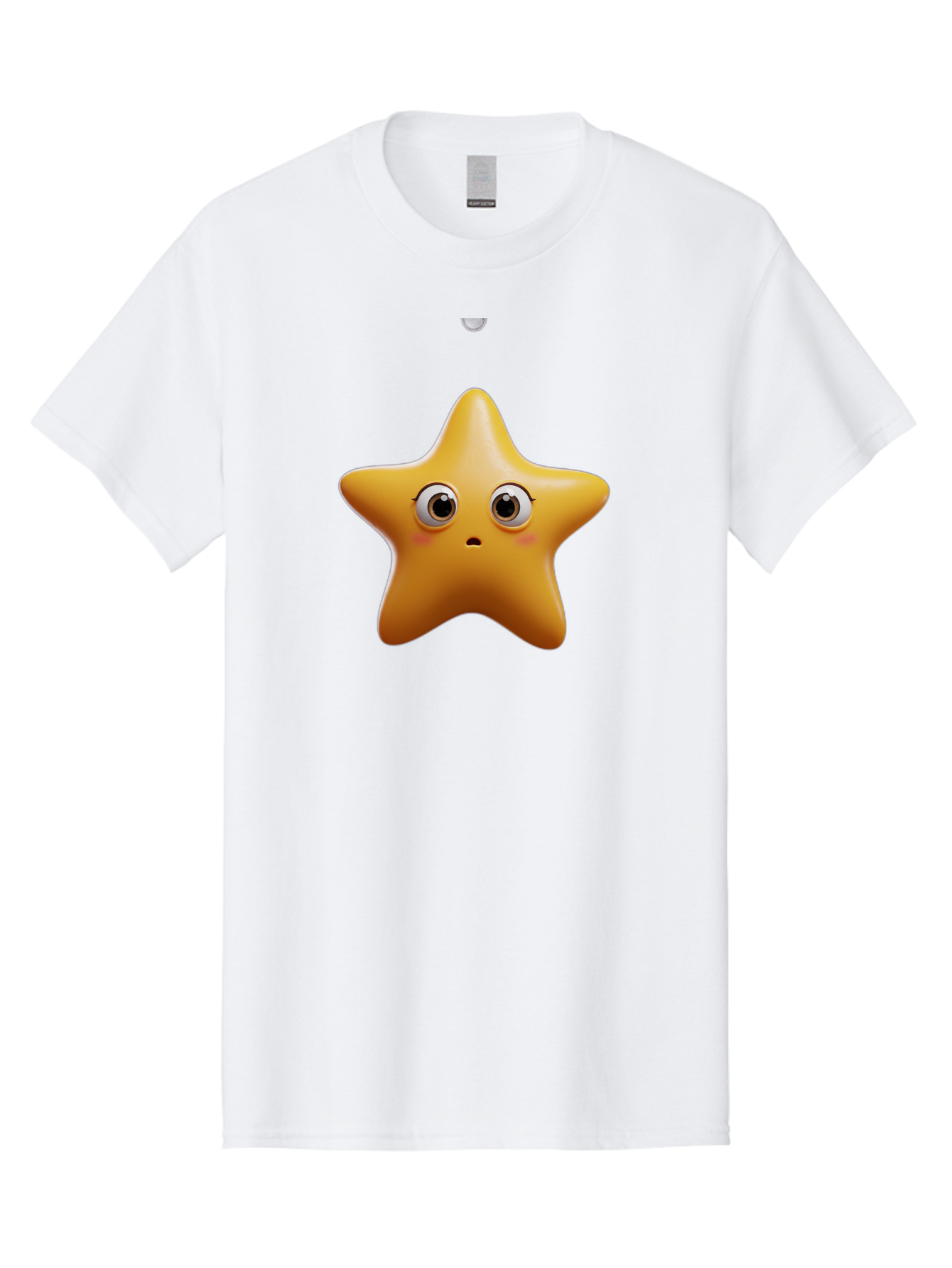 Star-Emoji Men'S Graphic Tee, 100% Cotton, Comfortable Casual Summer Wear, Machine Washable, Cartoon Star, Cute Expression, Surprised Face, Shiny Star, 3D Illustration, Yellow Star, Emoji Character, Surprised Emoji Bac451