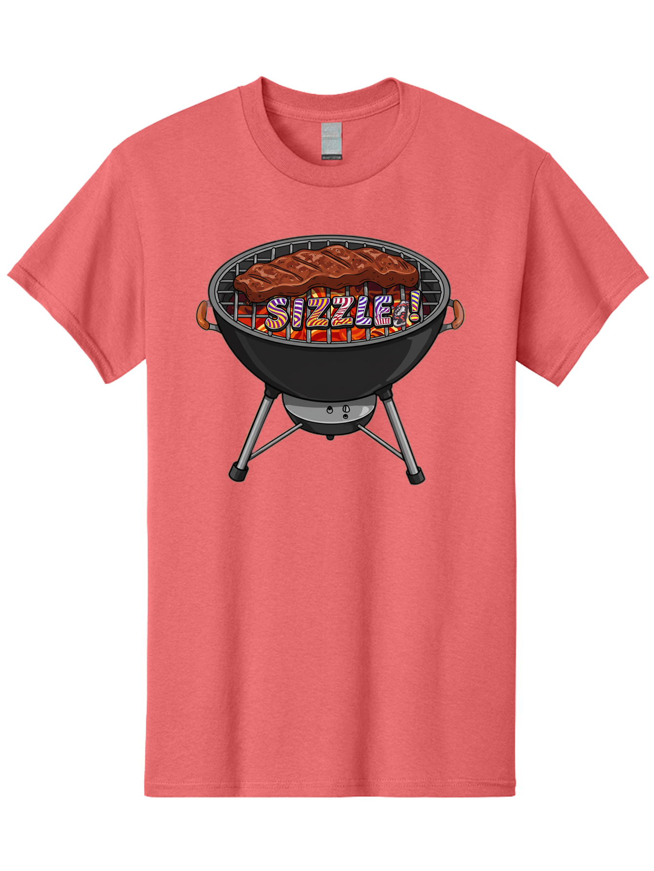 Steak-On-The-Grill Men'S Graphic Tee, 100% Cotton, Comfortable Casual Summer Wear, Machine Washable, Grilled Steak, Sizzling Grill, Barbecue Cooking, Outdoor Cooking, Grill Marks, Savory Steak, Hot Coals, Grilled Meat Bac453