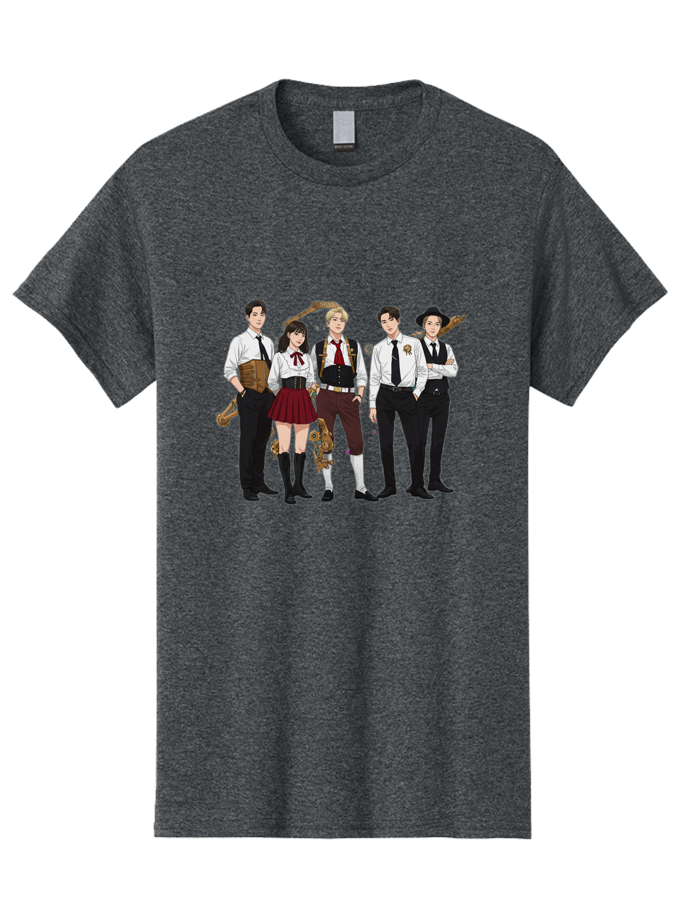 Steampunk-Characters Men'S Graphic Tee, 100% Cotton, Comfortable Casual Summer Wear, Machine Washable, Steampunk Characters, Anime-Inspired Art, Futuristic Attire, Science Fiction Elements, Clockwork Mechanisms, Formal Wear, Bac454