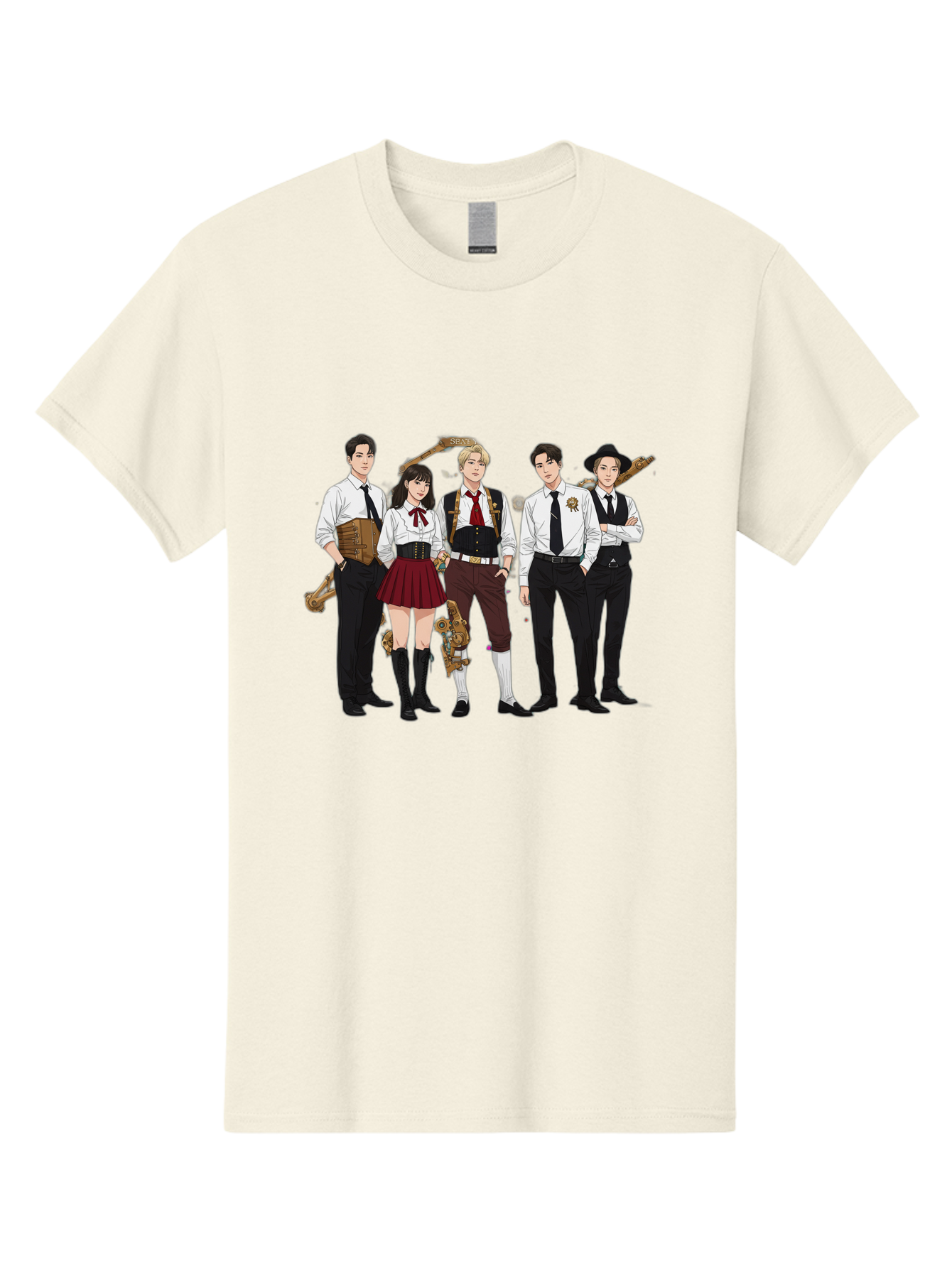 Steampunk-Characters Men'S Graphic Tee, 100% Cotton, Comfortable Casual Summer Wear, Machine Washable, Steampunk Characters, Anime-Inspired Art, Futuristic Attire, Science Fiction Elements, Clockwork Mechanisms, Formal Wear, Bac454