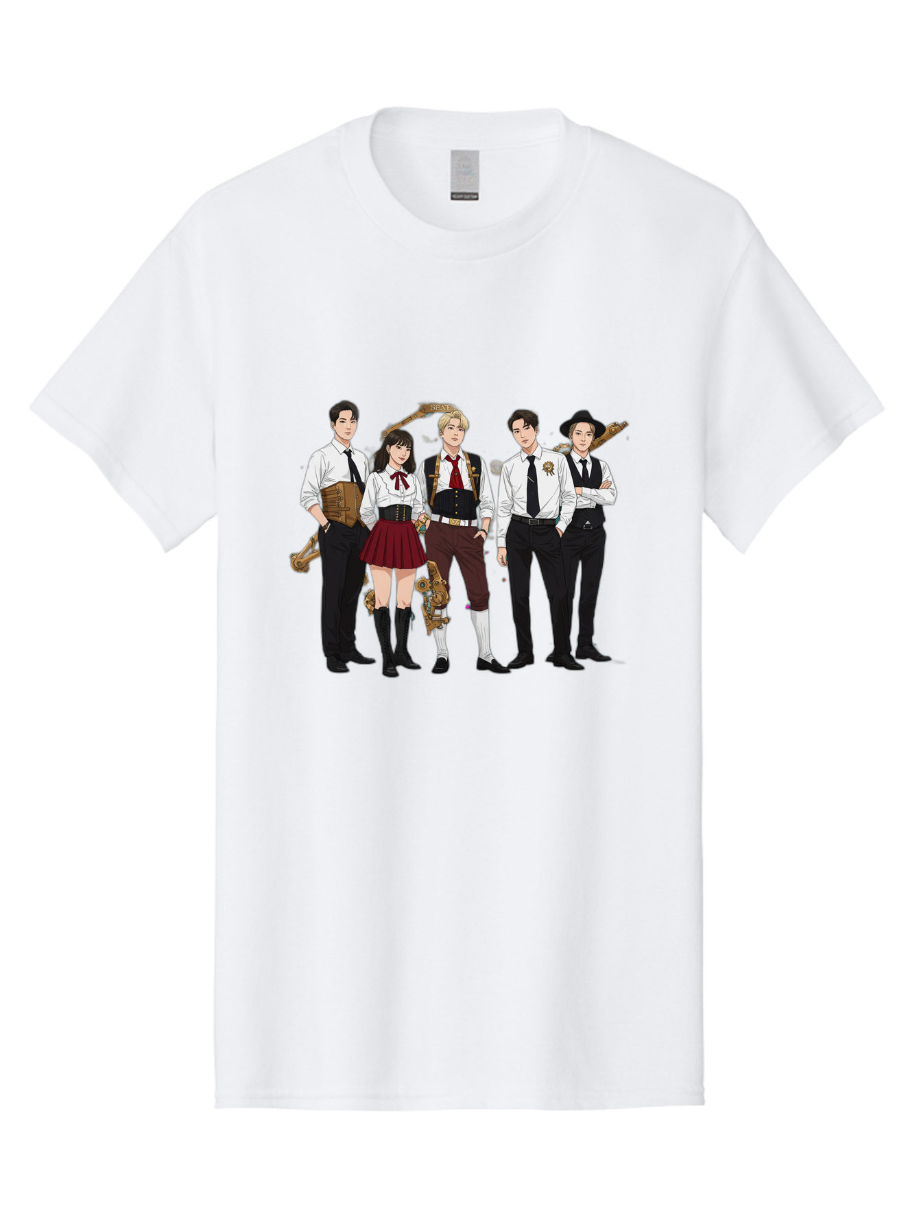 Steampunk-Characters Men'S Graphic Tee, 100% Cotton, Comfortable Casual Summer Wear, Machine Washable, Steampunk Characters, Anime-Inspired Art, Futuristic Attire, Science Fiction Elements, Clockwork Mechanisms, Formal Wear, Bac454