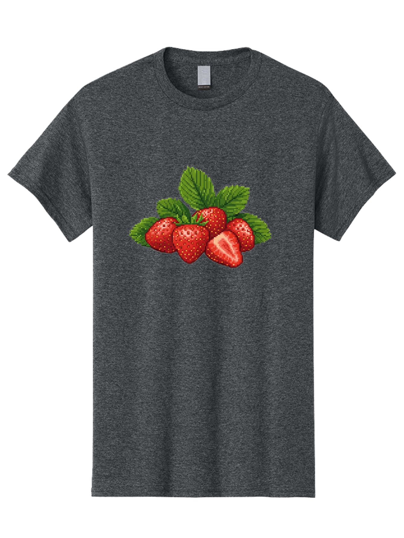 Strawberries-1 Men'S Graphic Tee, 100% Cotton, Comfortable Casual Summer Wear, Machine Washable, Five Red Strawberries, Strawberry Cut In Half, Green Leaves, Pixel Art, Fresh Fruit, Summer Harvest, Sweet Treats, Ripe Strawberries Bac456