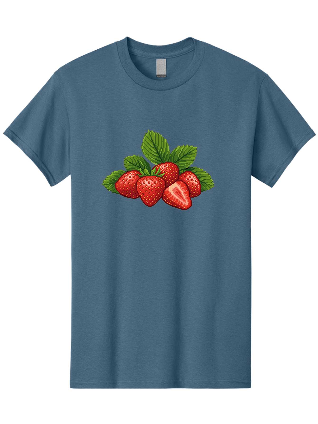 Strawberries-1 Men'S Graphic Tee, 100% Cotton, Comfortable Casual Summer Wear, Machine Washable, Five Red Strawberries, Strawberry Cut In Half, Green Leaves, Pixel Art, Fresh Fruit, Summer Harvest, Sweet Treats, Ripe Strawberries Bac456