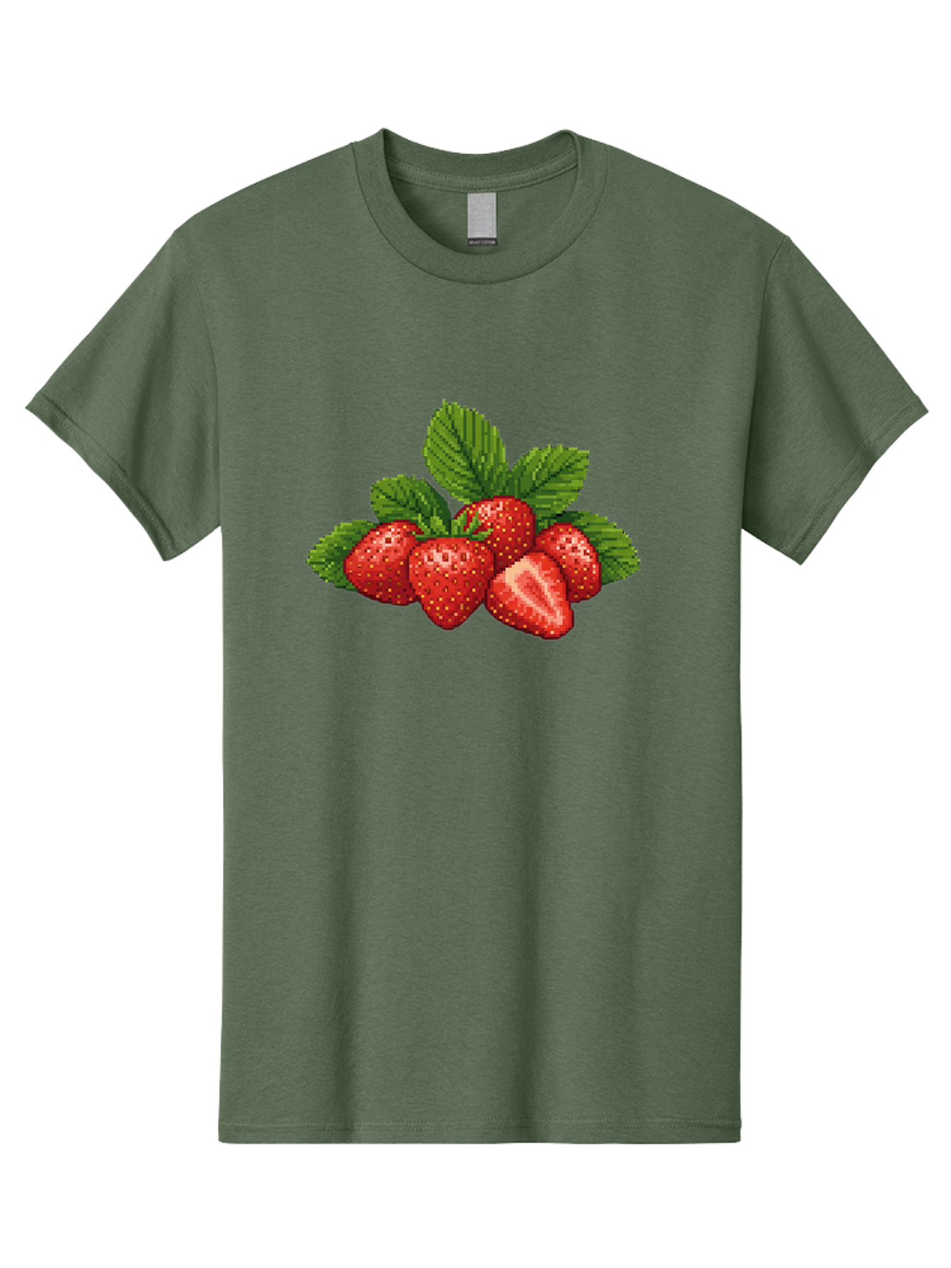 Strawberries-1 Men'S Graphic Tee, 100% Cotton, Comfortable Casual Summer Wear, Machine Washable, Five Red Strawberries, Strawberry Cut In Half, Green Leaves, Pixel Art, Fresh Fruit, Summer Harvest, Sweet Treats, Ripe Strawberries Bac456