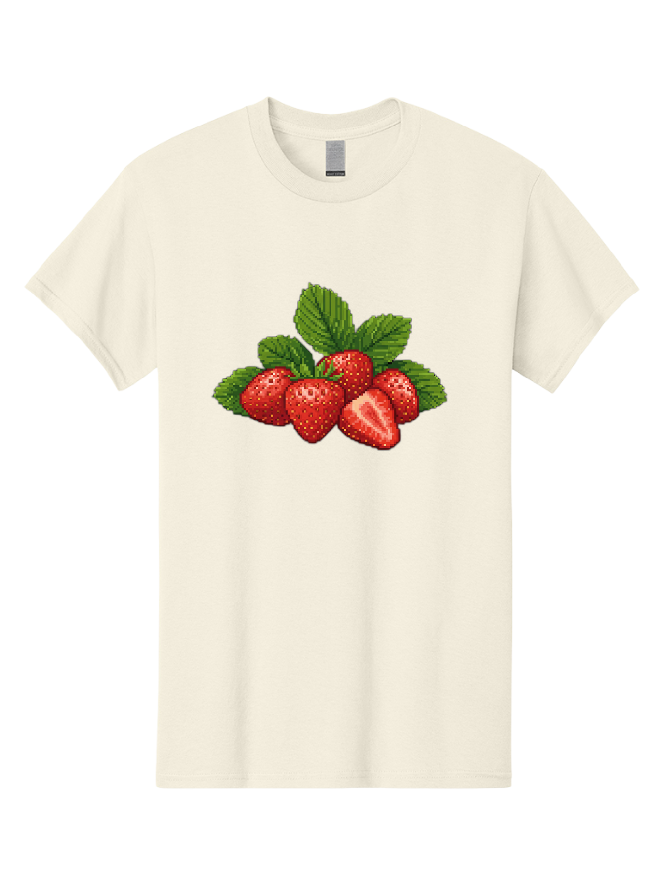 Strawberries-1 Men'S Graphic Tee, 100% Cotton, Comfortable Casual Summer Wear, Machine Washable, Five Red Strawberries, Strawberry Cut In Half, Green Leaves, Pixel Art, Fresh Fruit, Summer Harvest, Sweet Treats, Ripe Strawberries Bac456