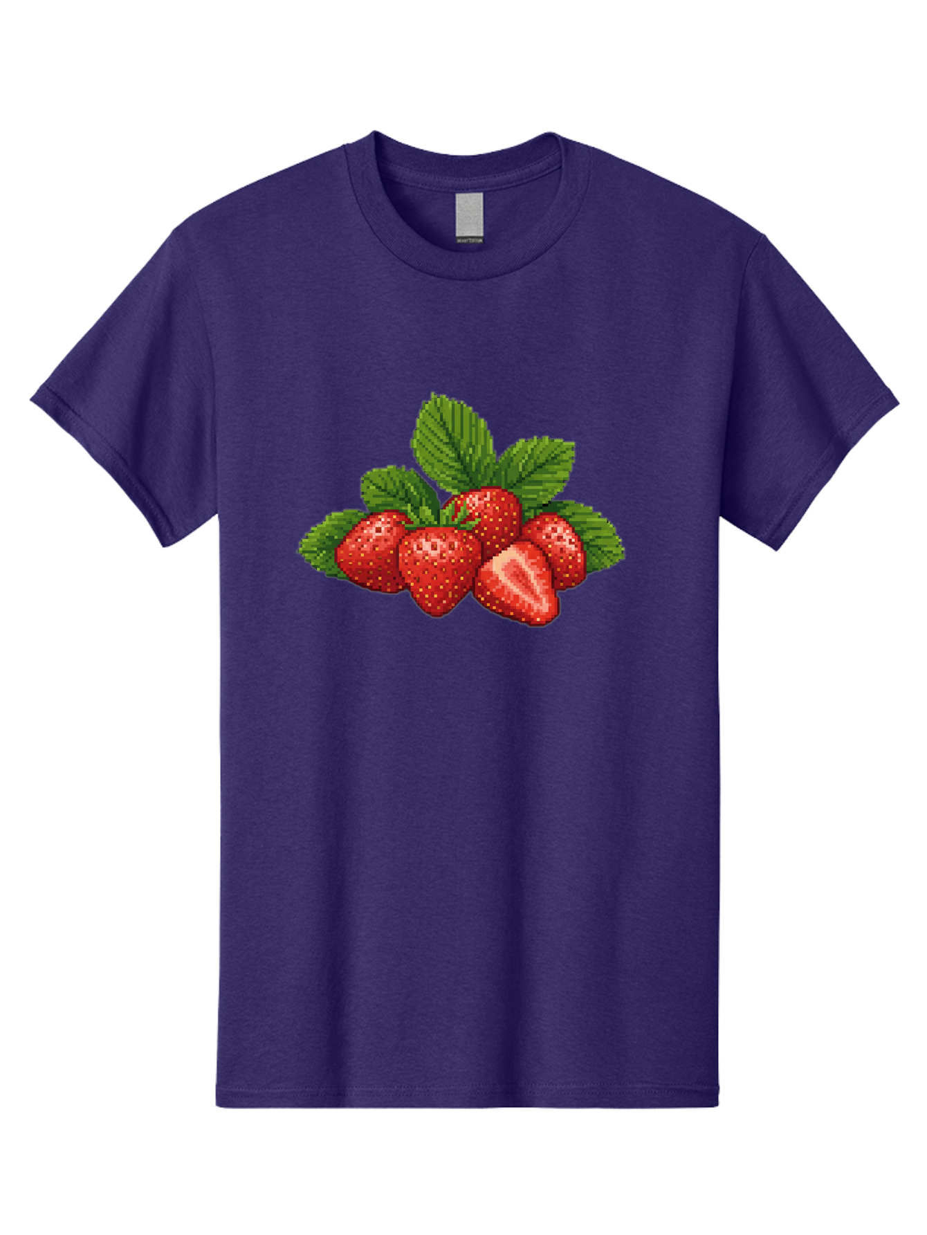 Strawberries-1 Men'S Graphic Tee, 100% Cotton, Comfortable Casual Summer Wear, Machine Washable, Five Red Strawberries, Strawberry Cut In Half, Green Leaves, Pixel Art, Fresh Fruit, Summer Harvest, Sweet Treats, Ripe Strawberries Bac456