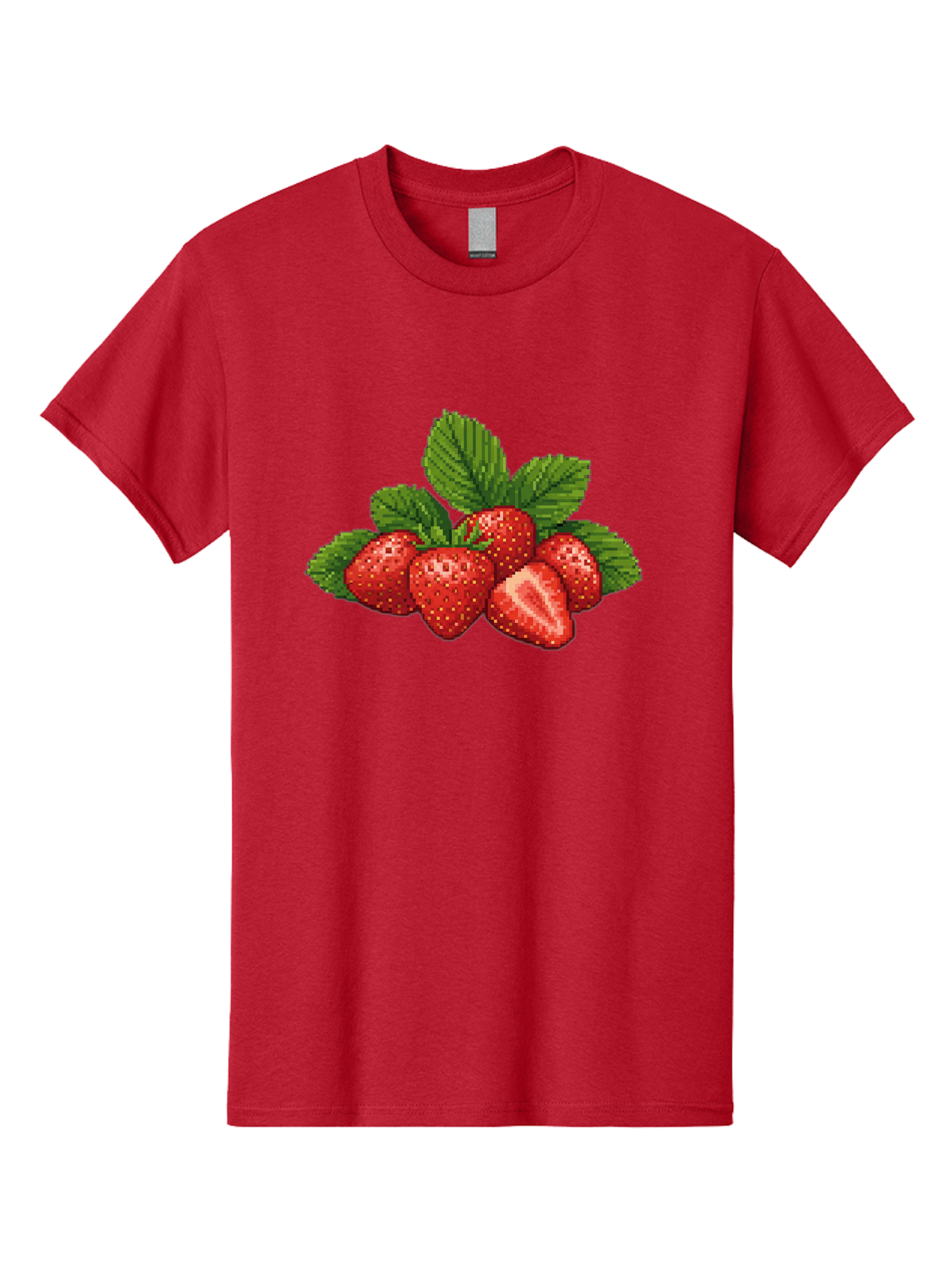 Strawberries-1 Men'S Graphic Tee, 100% Cotton, Comfortable Casual Summer Wear, Machine Washable, Five Red Strawberries, Strawberry Cut In Half, Green Leaves, Pixel Art, Fresh Fruit, Summer Harvest, Sweet Treats, Ripe Strawberries Bac456
