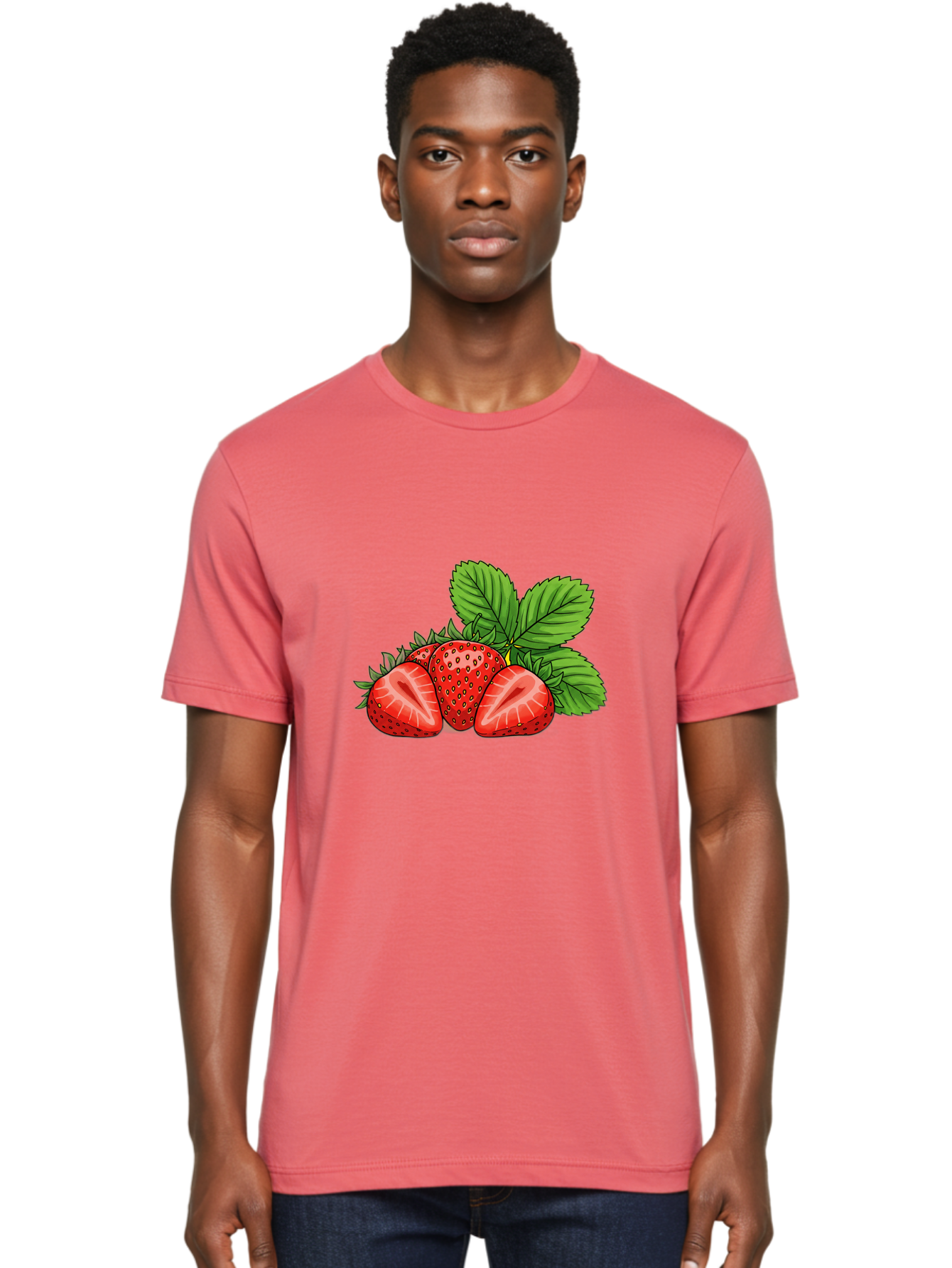 Strawberries-2 Men'S Graphic Tee, 100% Cotton, Comfortable Casual Summer Wear, Machine Washable, Strawberries With Leaves, Fresh Fruit, Vibrant Red Color, Organic Produce, Healthy Snack, Summer Fruits, Sweet Strawberries, Ripe Strawberries Bac457