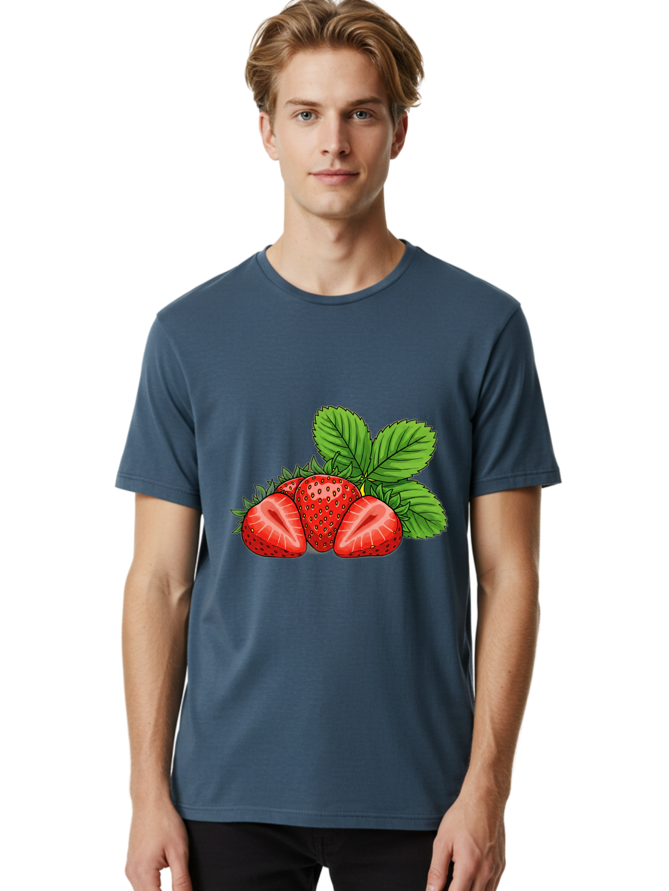Strawberries-2 Men'S Graphic Tee, 100% Cotton, Comfortable Casual Summer Wear, Machine Washable, Strawberries With Leaves, Fresh Fruit, Vibrant Red Color, Organic Produce, Healthy Snack, Summer Fruits, Sweet Strawberries, Ripe Strawberries Bac457