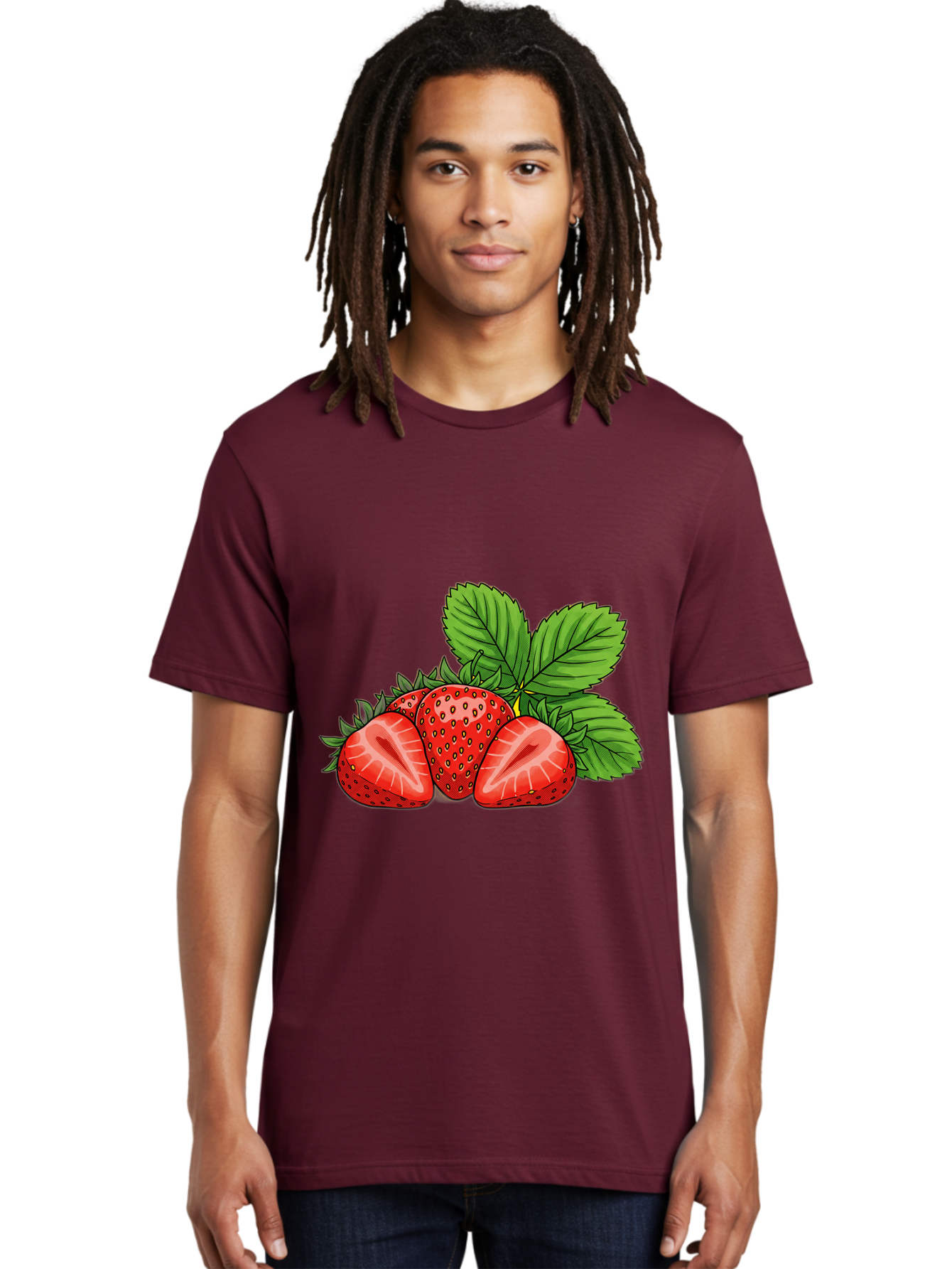 Strawberries-2 Men'S Graphic Tee, 100% Cotton, Comfortable Casual Summer Wear, Machine Washable, Strawberries With Leaves, Fresh Fruit, Vibrant Red Color, Organic Produce, Healthy Snack, Summer Fruits, Sweet Strawberries, Ripe Strawberries Bac457