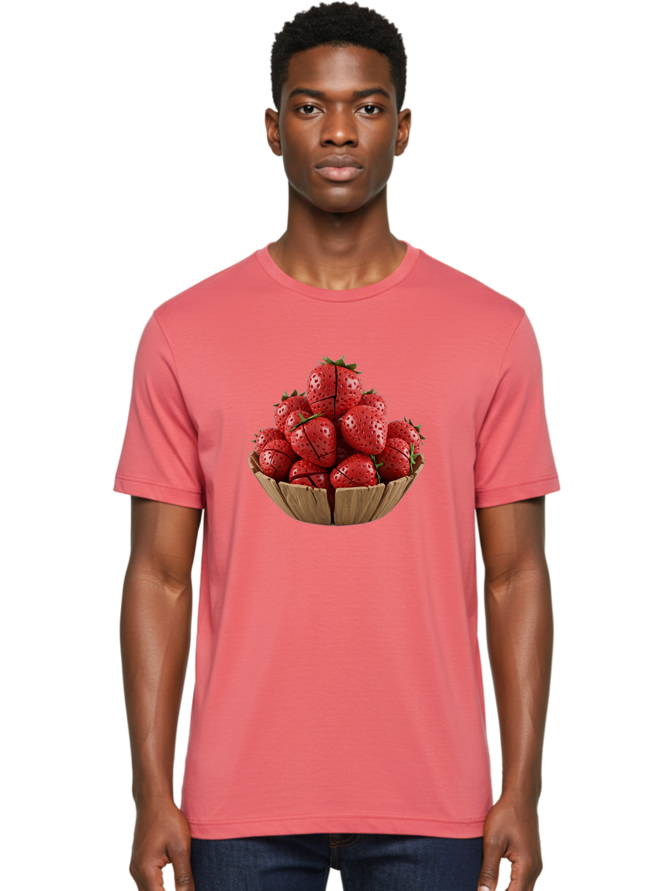 Strawberries-3 Men'S Graphic Tee, 100% Cotton, Comfortable Casual Summer Wear, Machine Washable, Fresh Strawberries, Ripe Fruit, Sweet Treats, Healthy Snack, Red Berries, Green Leaves, Eco-Friendly Packaging, Paper Bowl, Cut Strawberries, Bac458