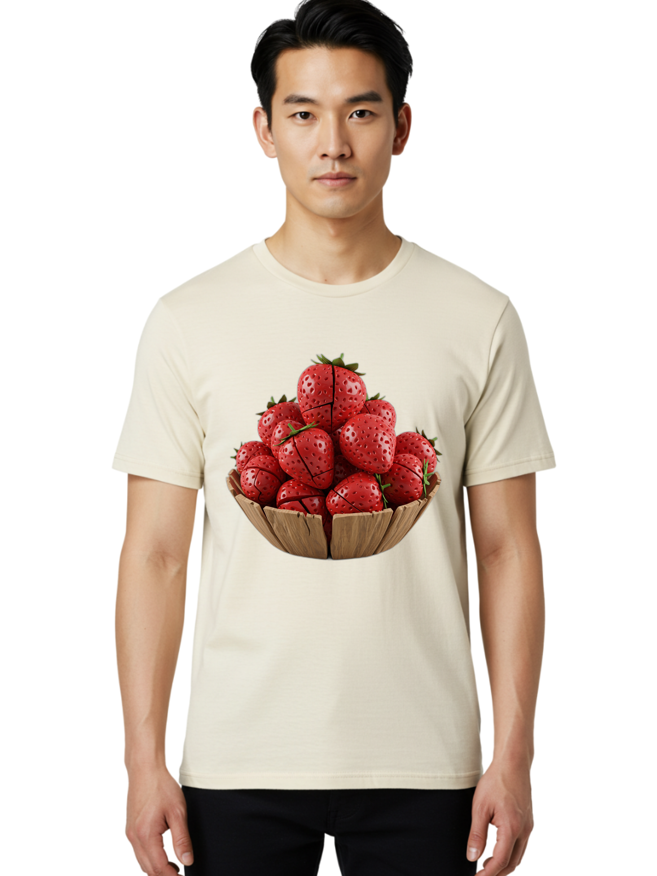 Strawberries-3 Men'S Graphic Tee, 100% Cotton, Comfortable Casual Summer Wear, Machine Washable, Fresh Strawberries, Ripe Fruit, Sweet Treats, Healthy Snack, Red Berries, Green Leaves, Eco-Friendly Packaging, Paper Bowl, Cut Strawberries, Bac458