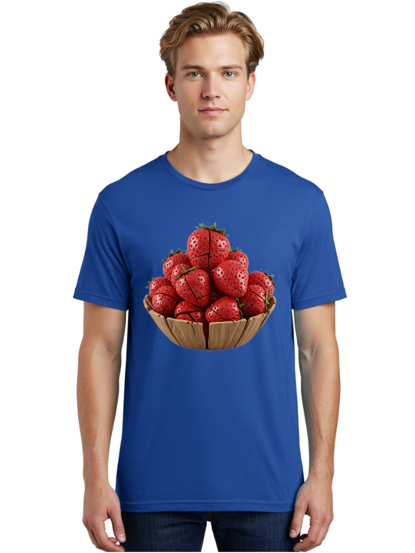 Strawberries-3 Men'S Graphic Tee, 100% Cotton, Comfortable Casual Summer Wear, Machine Washable, Fresh Strawberries, Ripe Fruit, Sweet Treats, Healthy Snack, Red Berries, Green Leaves, Eco-Friendly Packaging, Paper Bowl, Cut Strawberries, Bac458