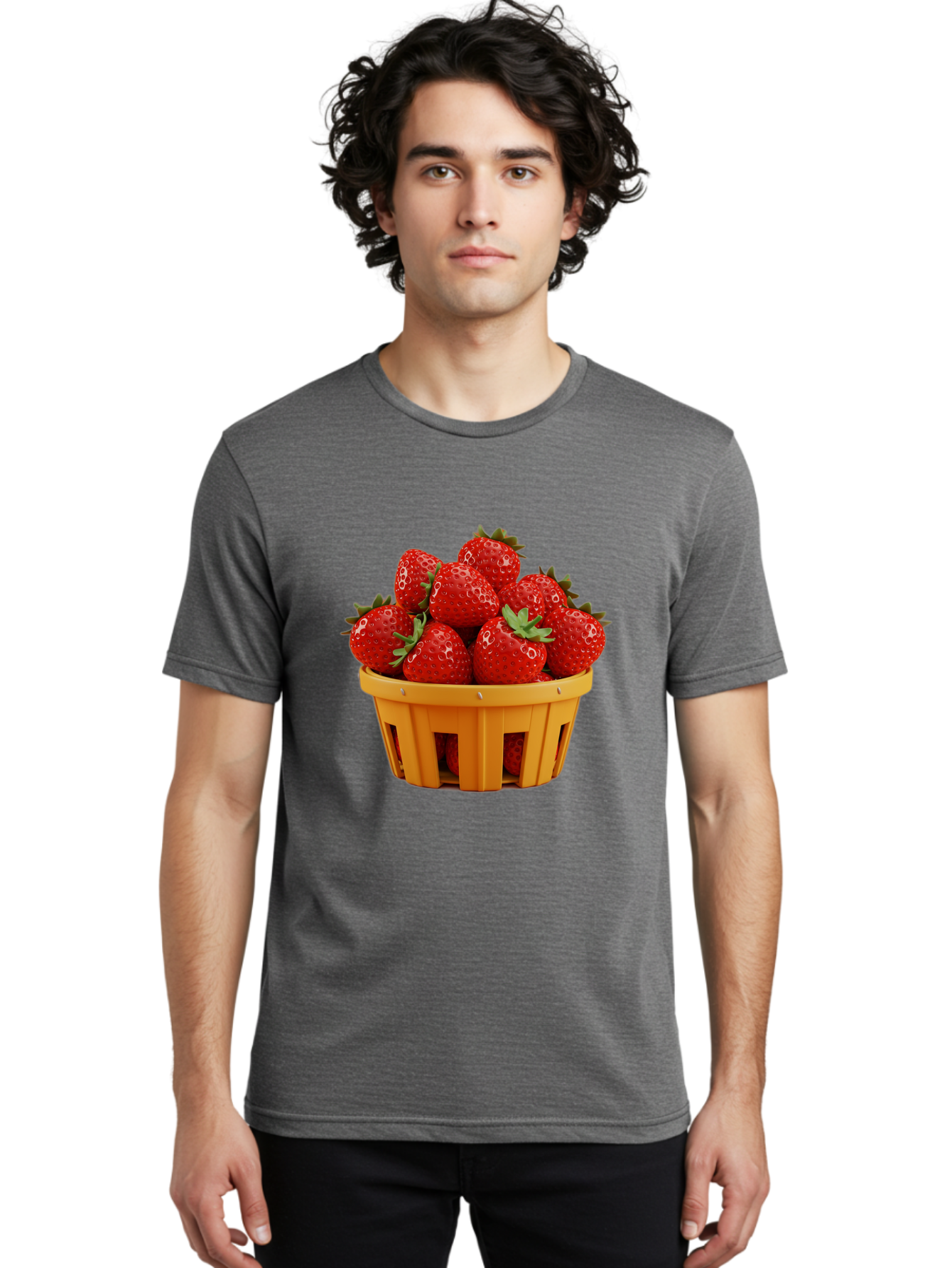 Strawberries-In-A-Yellow-Basket Men'S Graphic Tee, 100% Cotton, Comfortable Casual Summer Wear, Machine Washable, Basket Of Strawberries, Fresh Strawberries, Ripe Strawberries, Summer Fruits, Healthy Snack, Vibrant Red Strawberries, Bac459