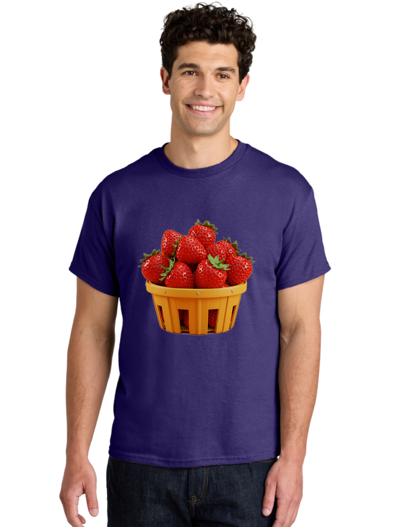 Strawberries-In-A-Yellow-Basket Men'S Graphic Tee, 100% Cotton, Comfortable Casual Summer Wear, Machine Washable, Basket Of Strawberries, Fresh Strawberries, Ripe Strawberries, Summer Fruits, Healthy Snack, Vibrant Red Strawberries, Bac459