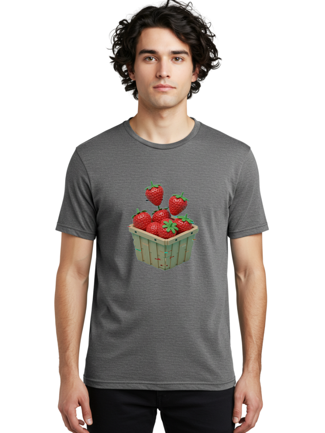 Strawberries-In-Basket Men'S Graphic Tee, 100% Cotton, Comfortable Casual Summer Wear, Machine Washable, Strawberries In Wooden Basket, Fresh Strawberries, Ripe Fruits, Healthy Snack, Basket Full Of Strawberries, Sweet Treats, Summer Fruits Bac460