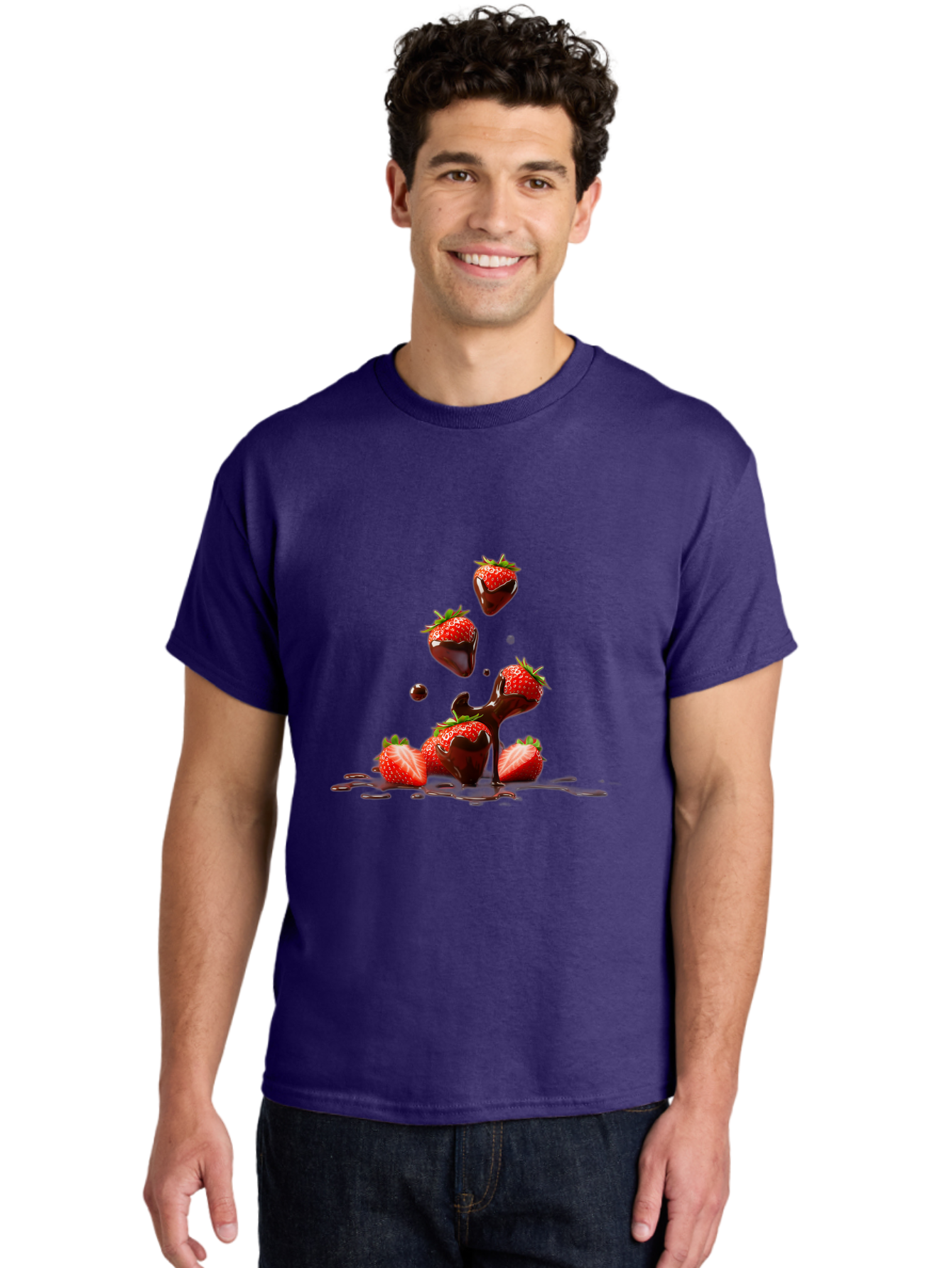 Strawberries-With-Chocolate Men'S Graphic Tee, 100% Cotton, Comfortable Casual Summer Wear, Machine Washable, Strawberries, Chocolate Sauce, Fresh Fruit, Dessert, Sweet Treats, Indulgent Delights, Ripe Strawberries, Chocolatey Goodness, Bac461