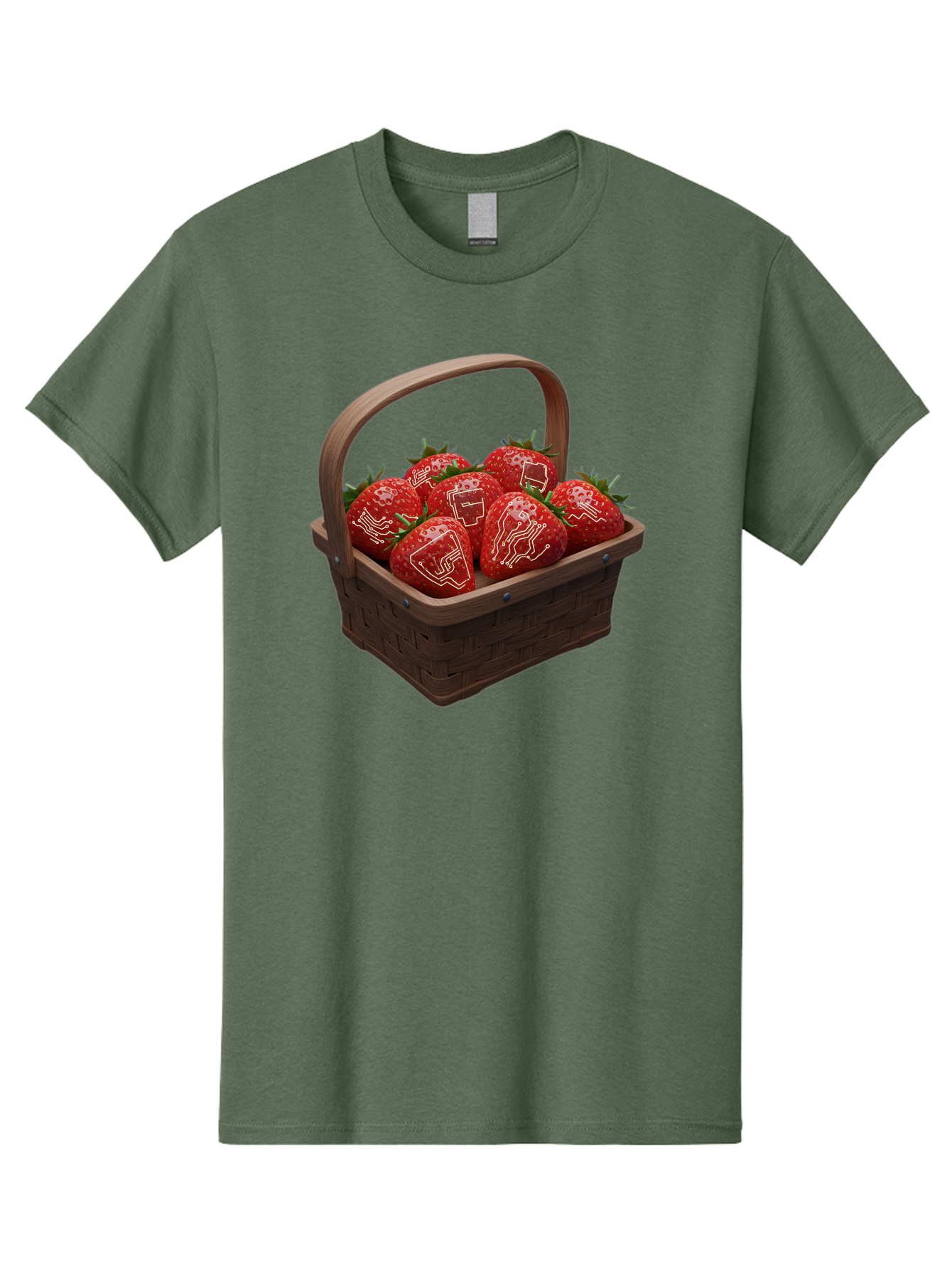 Strawberries-With-Robot-Faces Men'S Graphic Tee, 100% Cotton, Comfortable Casual Summer Wear, Machine Washable, Strawberries With Diagrams, Technical Drawings On Fruit, Wooden Basket, Fresh Strawberries, Technical Illustrations, Bac462