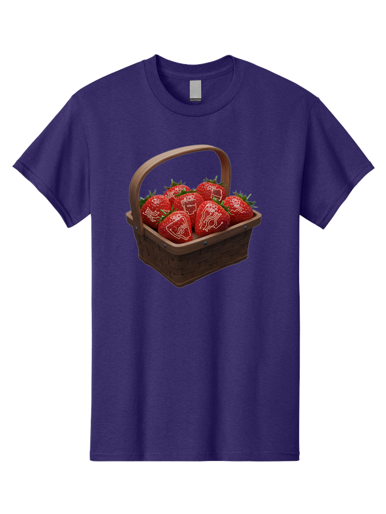Strawberries-With-Robot-Faces Men'S Graphic Tee, 100% Cotton, Comfortable Casual Summer Wear, Machine Washable, Strawberries With Diagrams, Technical Drawings On Fruit, Wooden Basket, Fresh Strawberries, Technical Illustrations, Bac462
