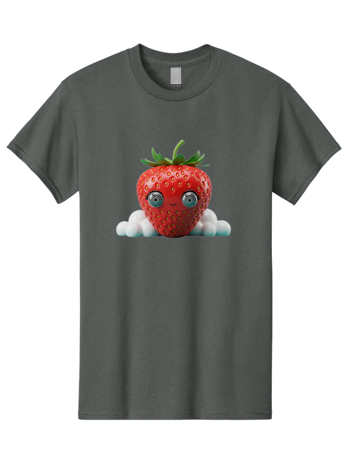 Strawberry-6 Men'S Graphic Tee, 100% Cotton, Comfortable Casual Summer Wear, Machine Washable, Cartoon Strawberry, Spiral Eyes, Cute Character, Sweet Fruit, Playful Design, Quirky Illustration, Fun And Vibrant, Summer Treat, Healthy Snack, Bac469