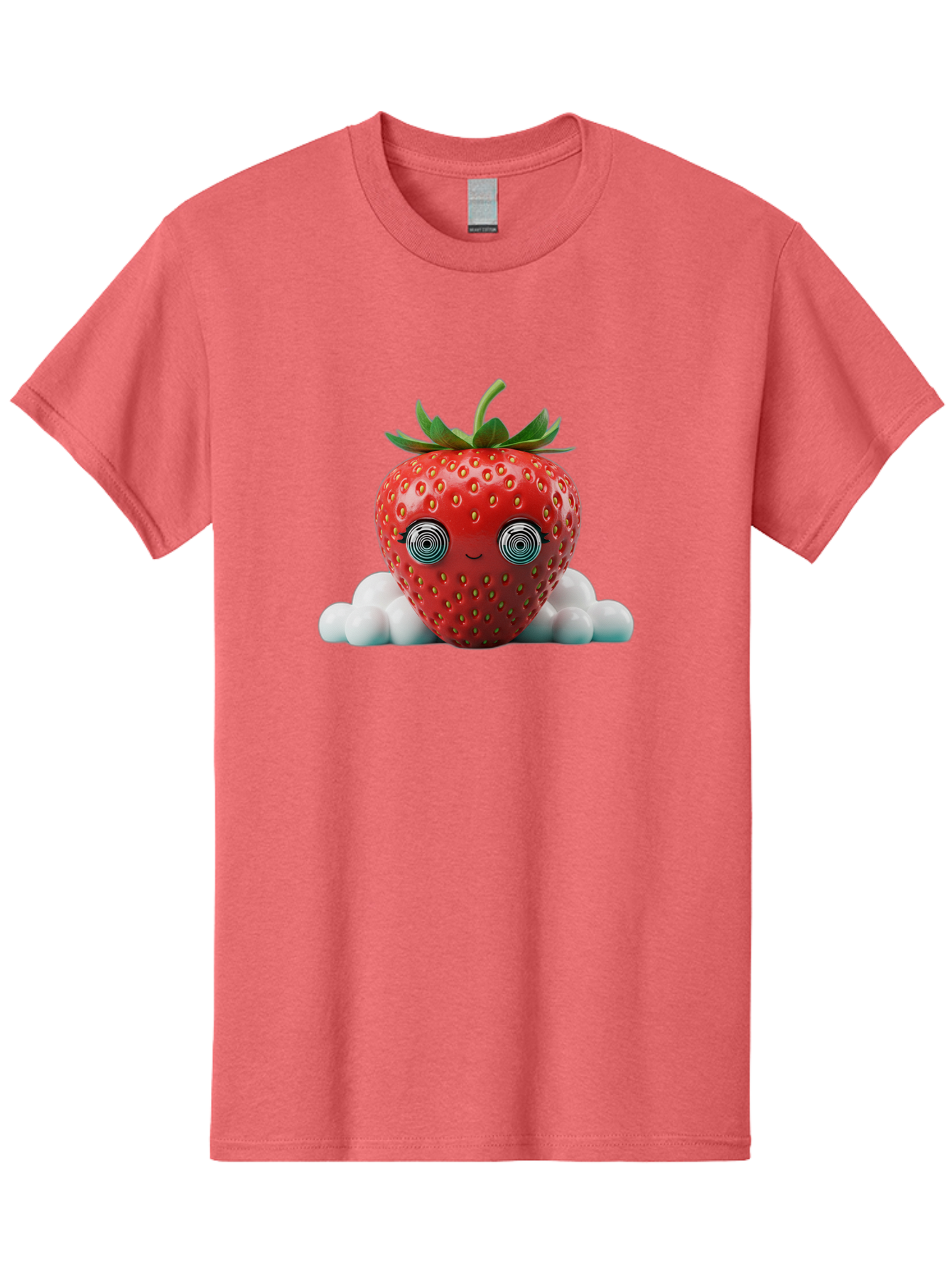 Strawberry-6 Men'S Graphic Tee, 100% Cotton, Comfortable Casual Summer Wear, Machine Washable, Cartoon Strawberry, Spiral Eyes, Cute Character, Sweet Fruit, Playful Design, Quirky Illustration, Fun And Vibrant, Summer Treat, Healthy Snack, Bac469