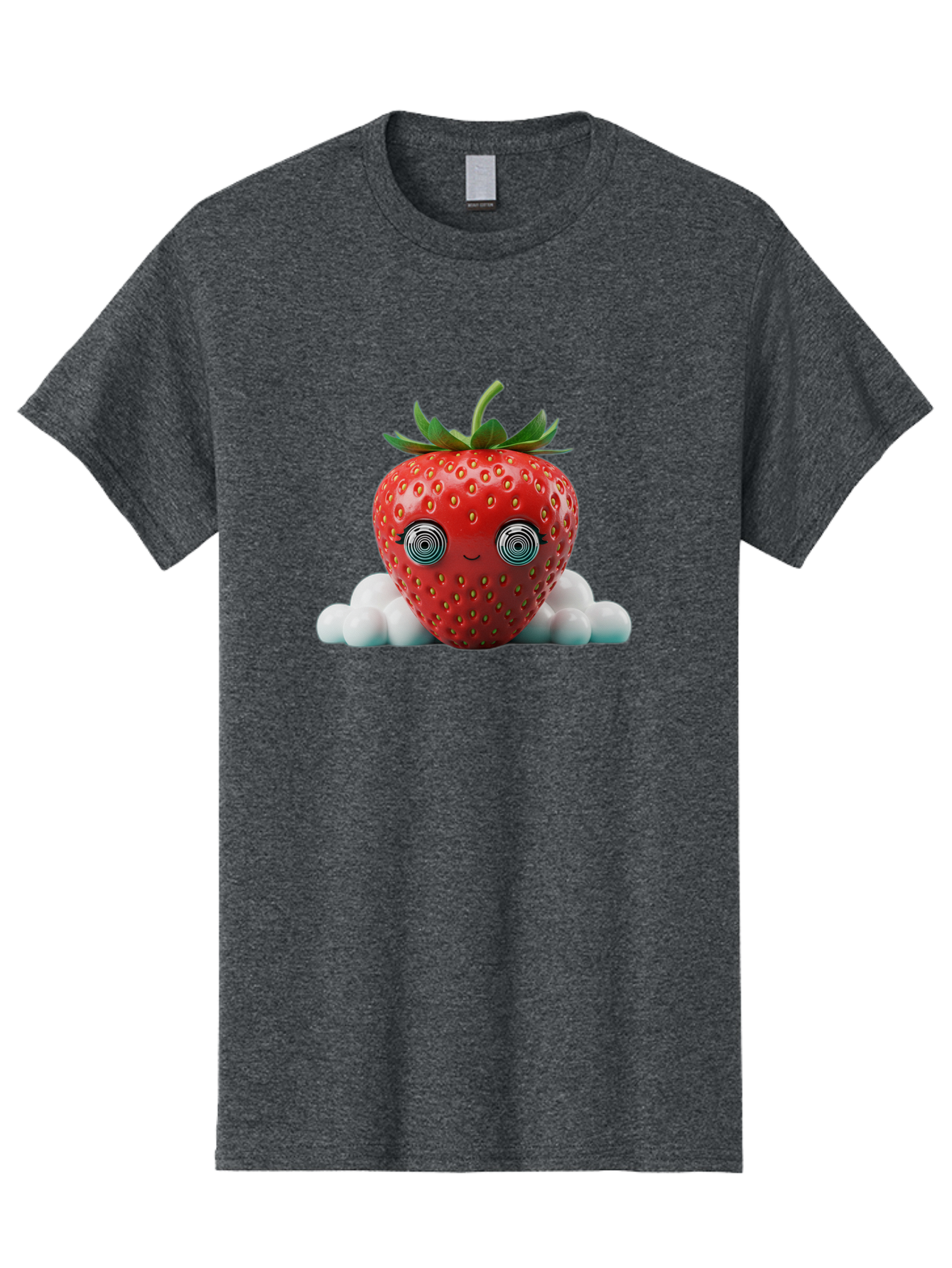 Strawberry-6 Men'S Graphic Tee, 100% Cotton, Comfortable Casual Summer Wear, Machine Washable, Cartoon Strawberry, Spiral Eyes, Cute Character, Sweet Fruit, Playful Design, Quirky Illustration, Fun And Vibrant, Summer Treat, Healthy Snack, Bac469