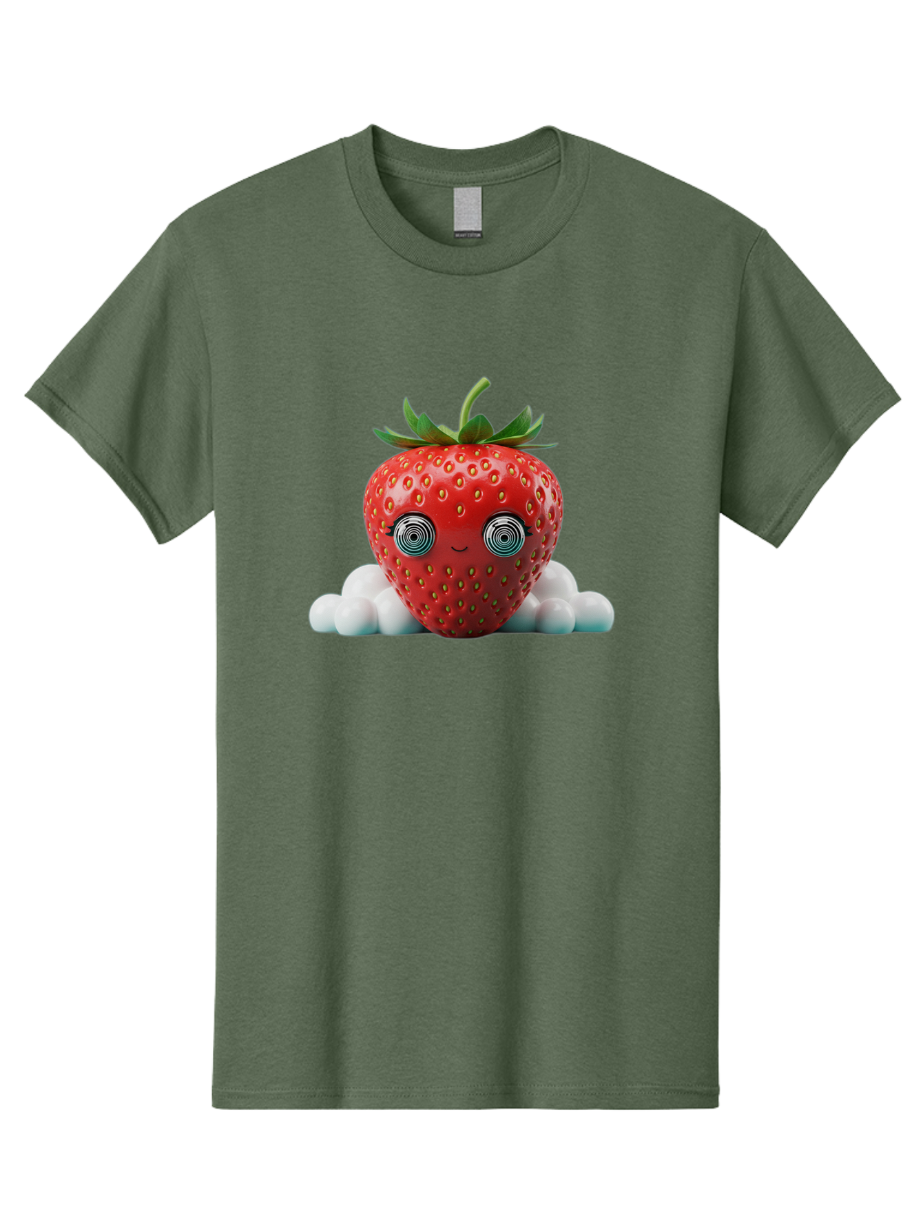 Strawberry-6 Men'S Graphic Tee, 100% Cotton, Comfortable Casual Summer Wear, Machine Washable, Cartoon Strawberry, Spiral Eyes, Cute Character, Sweet Fruit, Playful Design, Quirky Illustration, Fun And Vibrant, Summer Treat, Healthy Snack, Bac469
