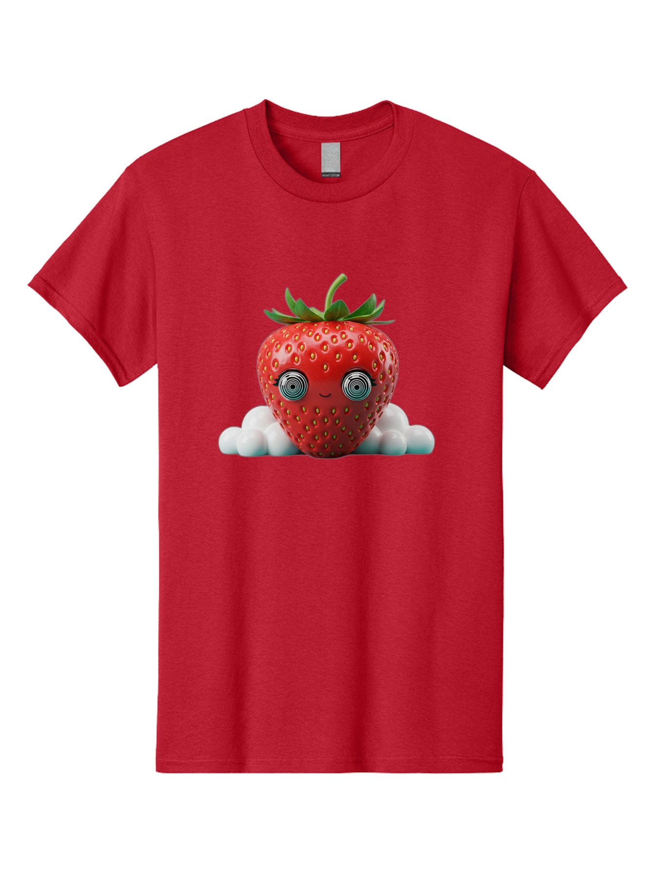 Strawberry-6 Men'S Graphic Tee, 100% Cotton, Comfortable Casual Summer Wear, Machine Washable, Cartoon Strawberry, Spiral Eyes, Cute Character, Sweet Fruit, Playful Design, Quirky Illustration, Fun And Vibrant, Summer Treat, Healthy Snack, Bac469