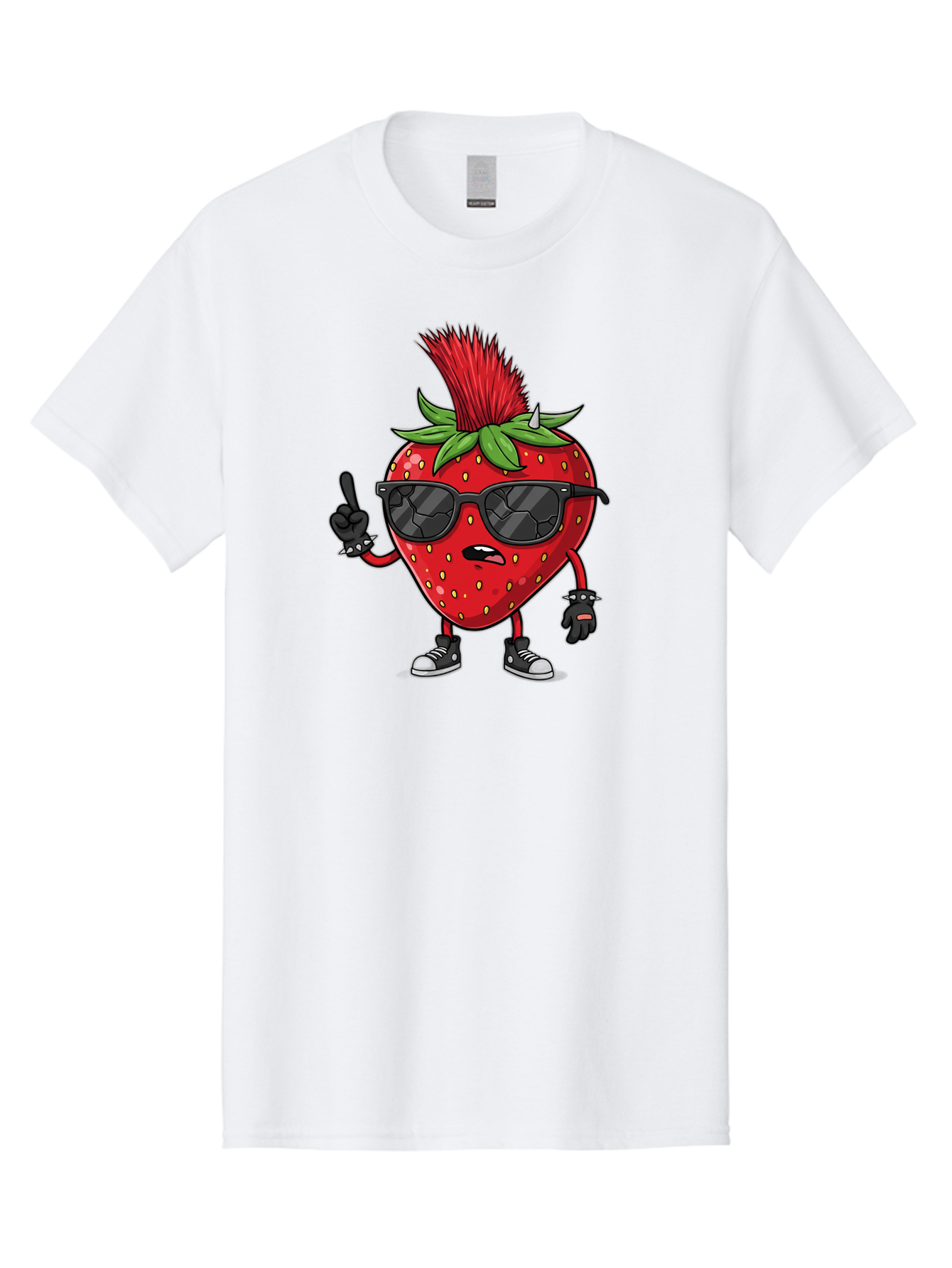 Strawberry-Character Men'S Graphic Tee, 100% Cotton, Comfortable Casual Summer Wear, Machine Washable, Cartoon Strawberry, Cool Strawberry Character, Sunglasses, Punk Rock Style, Fruit Character Design, Strawberry Mascot, Funny Strawberry, Bac473
