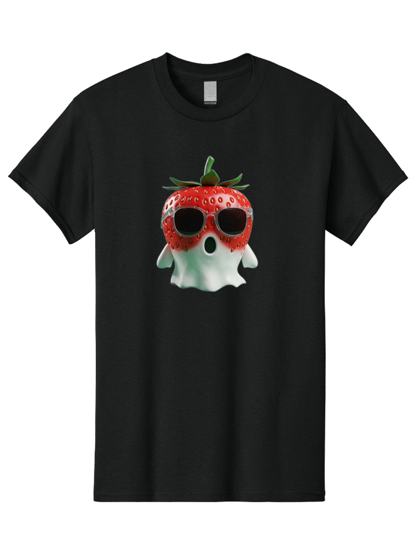 Strawberry-Ghost Men'S Graphic Tee, 100% Cotton, Comfortable Casual Summer Wear, Machine Washable, Strawberry With Sunglasses, Ghostly Figure, Cool Fruit, Summer Vibes, Quirky Design, Fun And Playful, Cartoon Character, Unique Blend, Bac476
