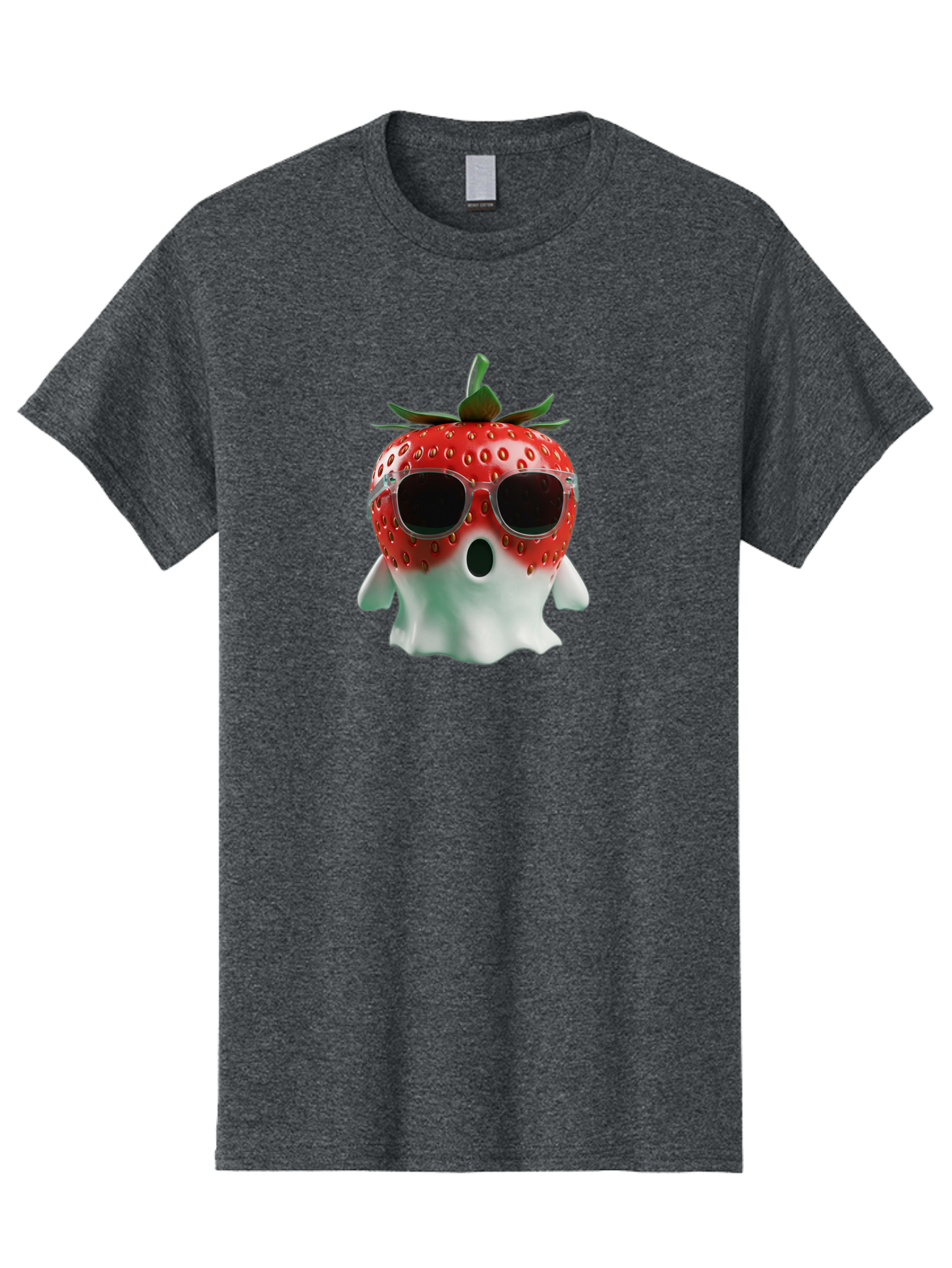 Strawberry-Ghost Men'S Graphic Tee, 100% Cotton, Comfortable Casual Summer Wear, Machine Washable, Strawberry With Sunglasses, Ghostly Figure, Cool Fruit, Summer Vibes, Quirky Design, Fun And Playful, Cartoon Character, Unique Blend, Bac476
