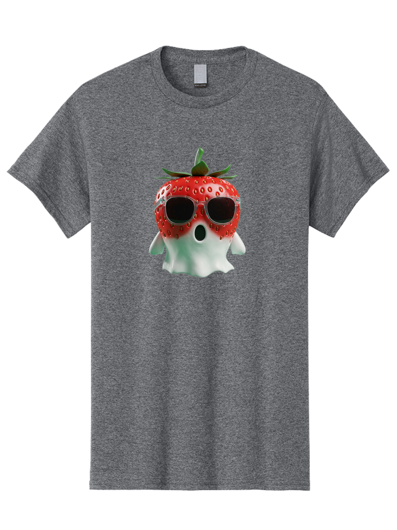 Strawberry-Ghost Men'S Graphic Tee, 100% Cotton, Comfortable Casual Summer Wear, Machine Washable, Strawberry With Sunglasses, Ghostly Figure, Cool Fruit, Summer Vibes, Quirky Design, Fun And Playful, Cartoon Character, Unique Blend, Bac476