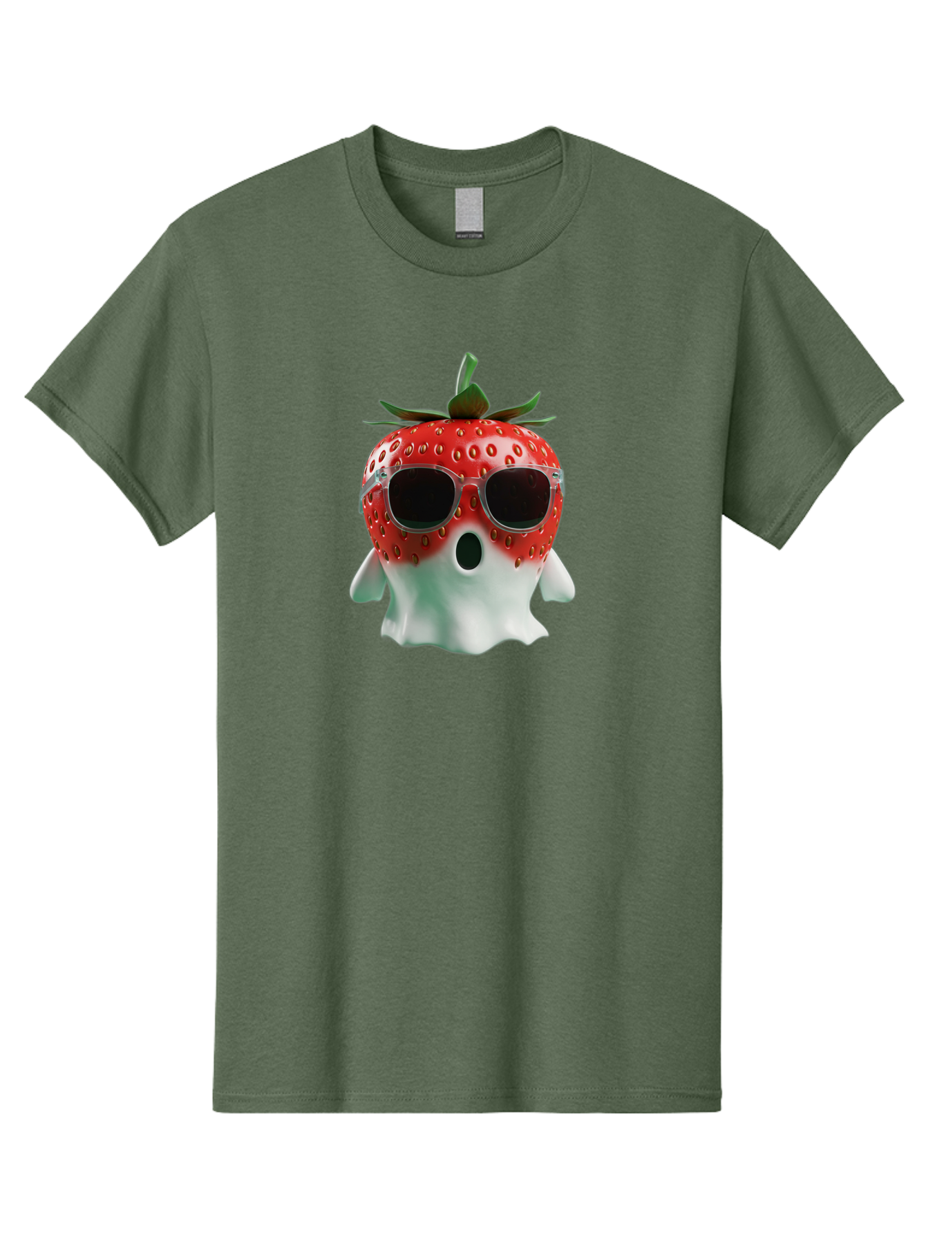 Strawberry-Ghost Men'S Graphic Tee, 100% Cotton, Comfortable Casual Summer Wear, Machine Washable, Strawberry With Sunglasses, Ghostly Figure, Cool Fruit, Summer Vibes, Quirky Design, Fun And Playful, Cartoon Character, Unique Blend, Bac476