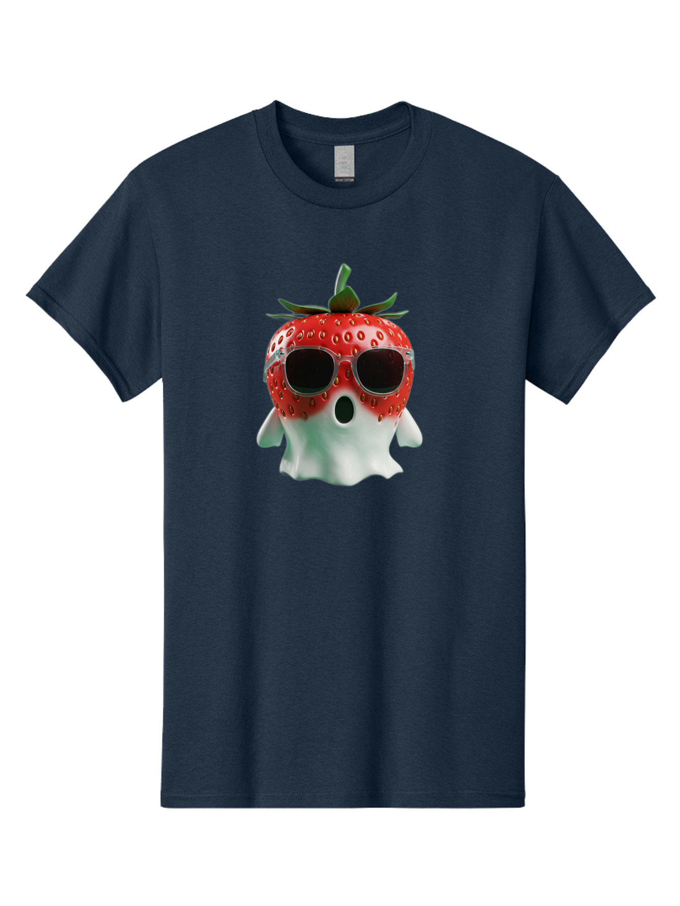 Strawberry-Ghost Men'S Graphic Tee, 100% Cotton, Comfortable Casual Summer Wear, Machine Washable, Strawberry With Sunglasses, Ghostly Figure, Cool Fruit, Summer Vibes, Quirky Design, Fun And Playful, Cartoon Character, Unique Blend, Bac476