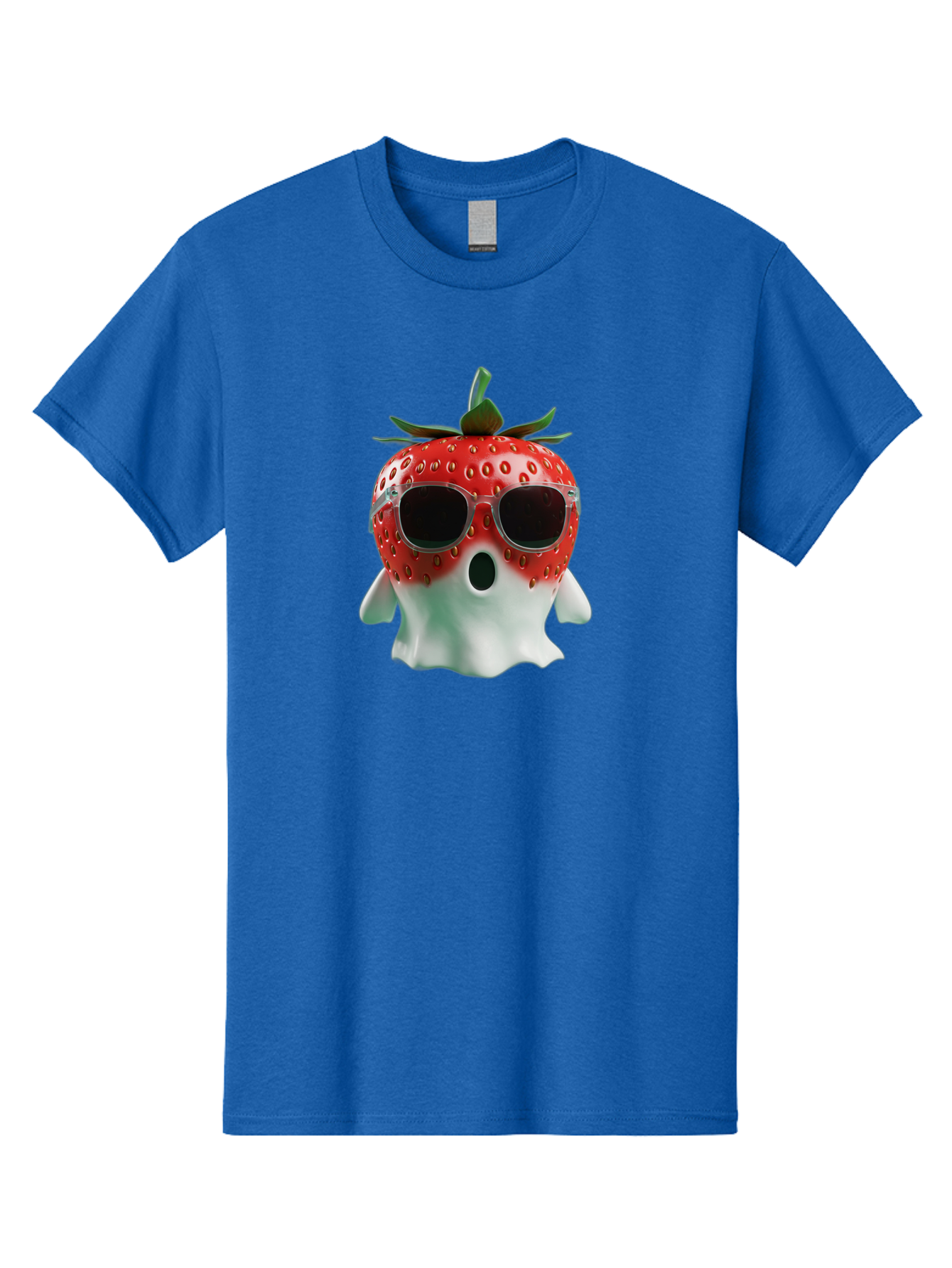 Strawberry-Ghost Men'S Graphic Tee, 100% Cotton, Comfortable Casual Summer Wear, Machine Washable, Strawberry With Sunglasses, Ghostly Figure, Cool Fruit, Summer Vibes, Quirky Design, Fun And Playful, Cartoon Character, Unique Blend, Bac476