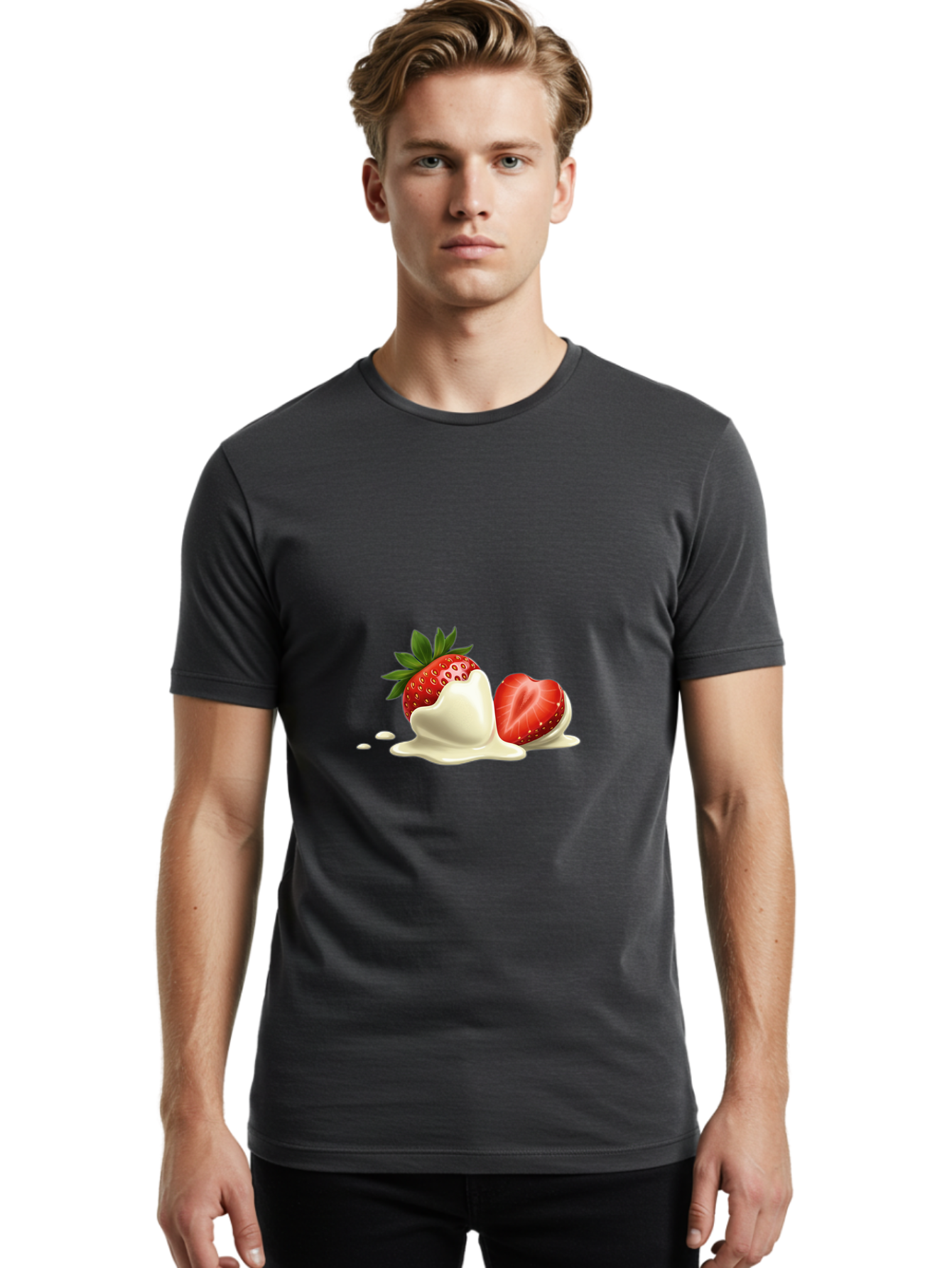 Strawberry-Ice-Cream Men'S Graphic Tee, 100% Cotton, Comfortable Casual Summer Wear, Machine Washable, Strawberry Dessert, Vanilla Ice Cream, Sweet Treat, Fresh Strawberry, Creamy Texture, Indulgent Delight, Summertime Snack Bac477