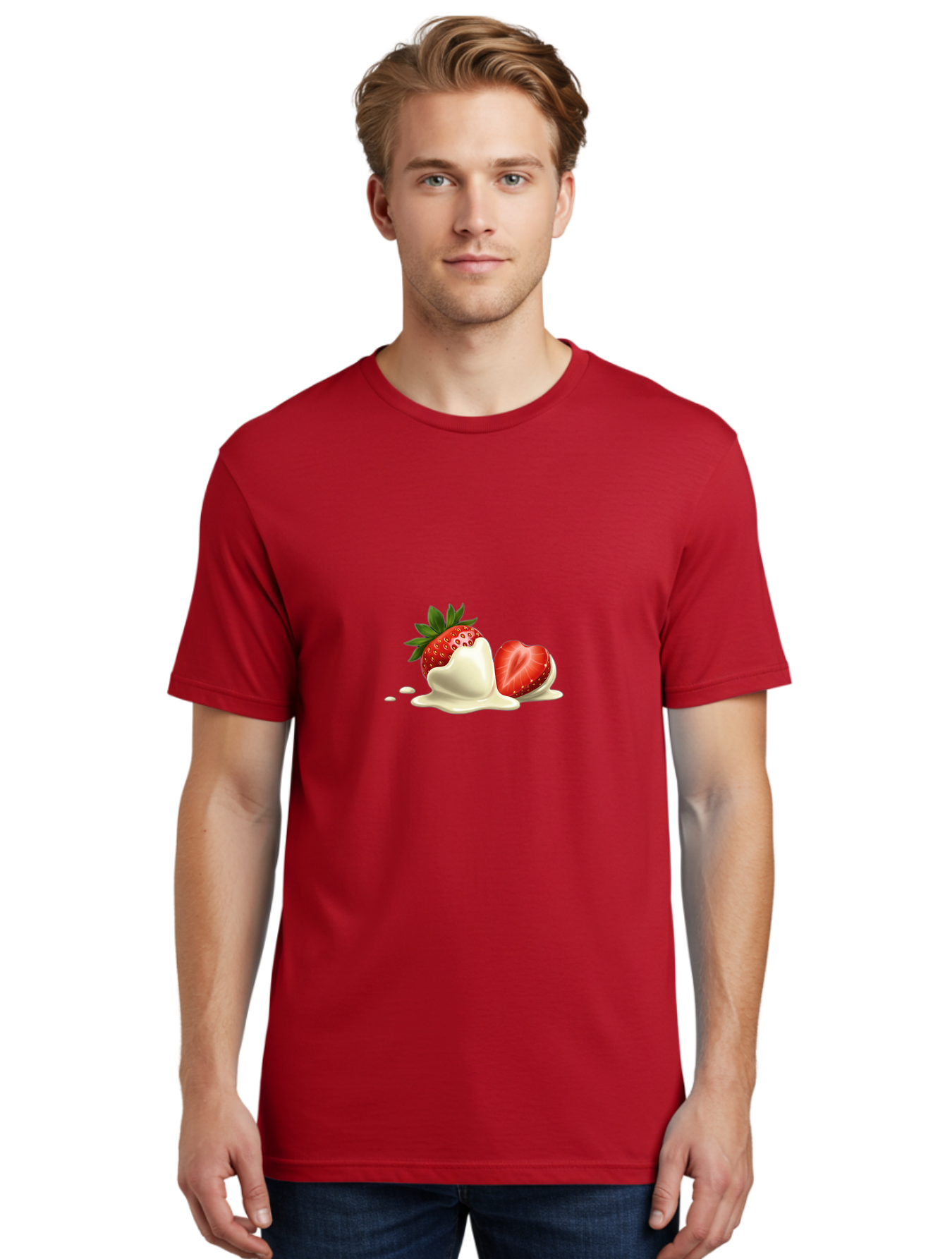 Strawberry-Ice-Cream Men'S Graphic Tee, 100% Cotton, Comfortable Casual Summer Wear, Machine Washable, Strawberry Dessert, Vanilla Ice Cream, Sweet Treat, Fresh Strawberry, Creamy Texture, Indulgent Delight, Summertime Snack Bac477