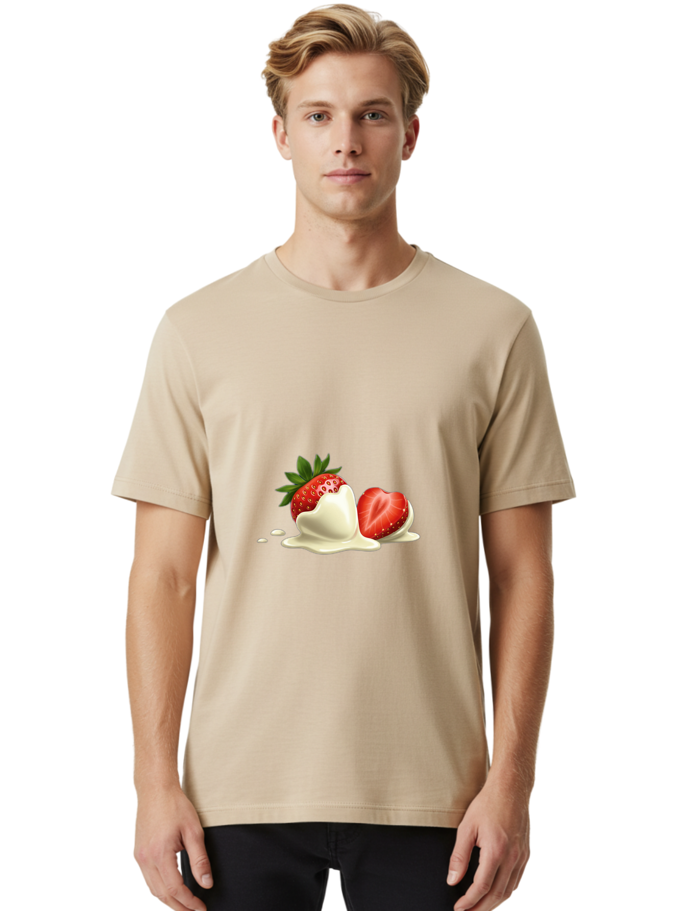 Strawberry-Ice-Cream Men'S Graphic Tee, 100% Cotton, Comfortable Casual Summer Wear, Machine Washable, Strawberry Dessert, Vanilla Ice Cream, Sweet Treat, Fresh Strawberry, Creamy Texture, Indulgent Delight, Summertime Snack Bac477