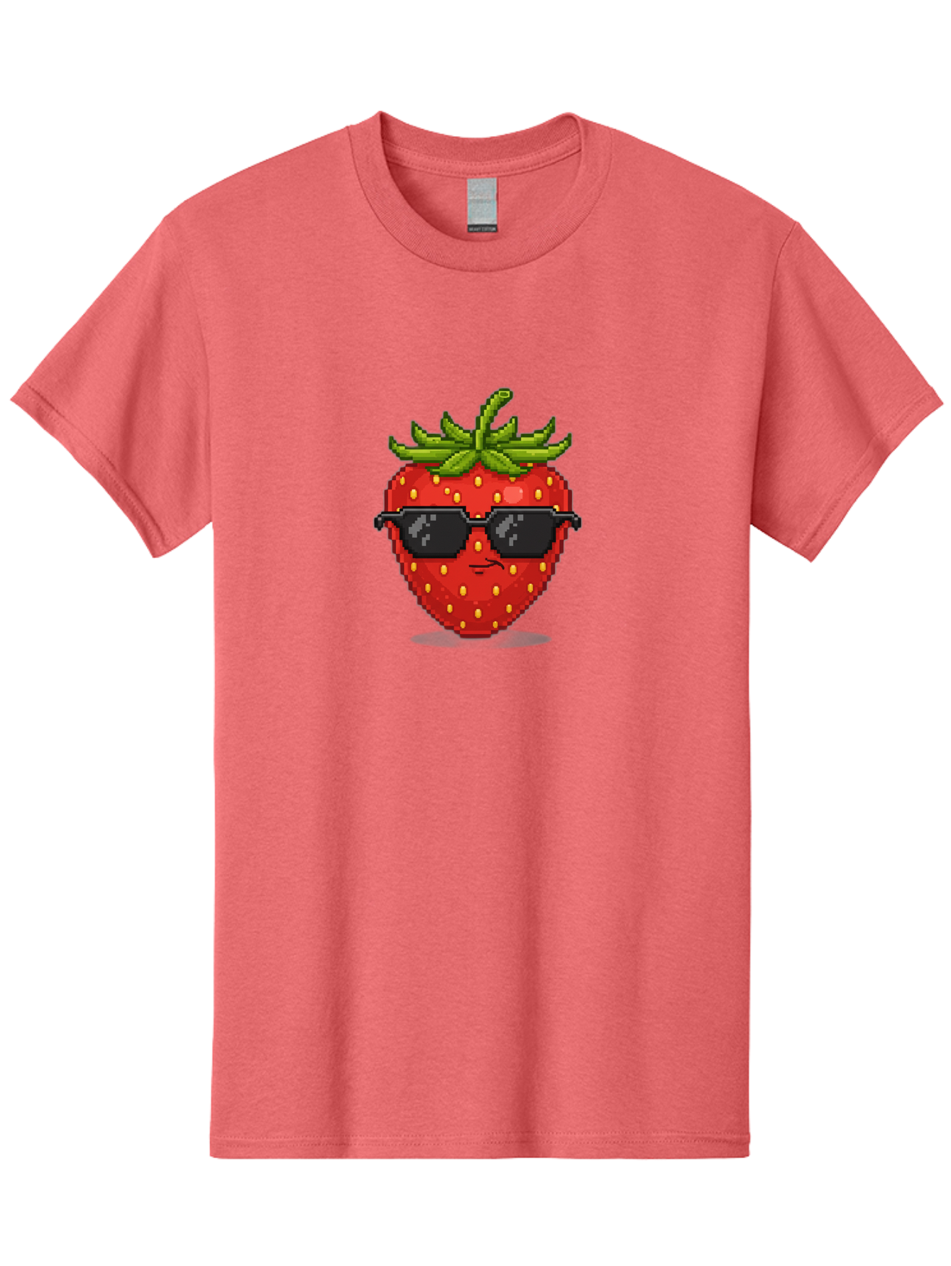 Strawberry-In-Sunglasses Men'S Graphic Tee, 100% Cotton, Comfortable Casual Summer Wear, Machine Washable, Cool Strawberry, Pixel Art, Sunglasses, Red Fruit, Yellow Seeds, Cartoon Character, Fun Design, Summertime Vibe, Pixelated Style Bac478